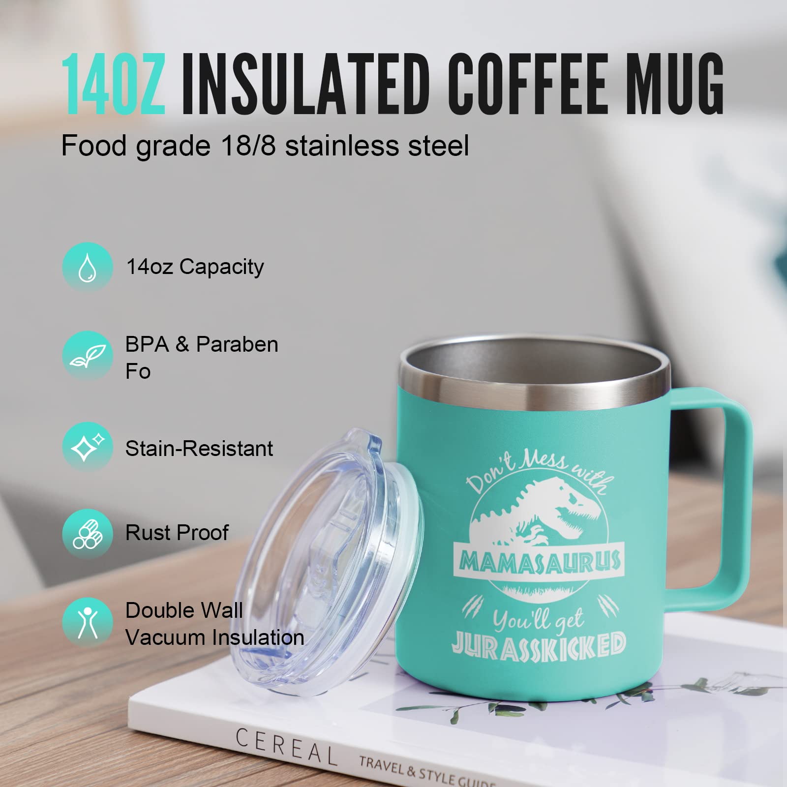 Nowwish Gifts For Mom From Daughter Son, Mamasaurus Coffee Mug, Birthday Gifts For Mom Women, Mother-In-Law, New Mom, 14Oz Green