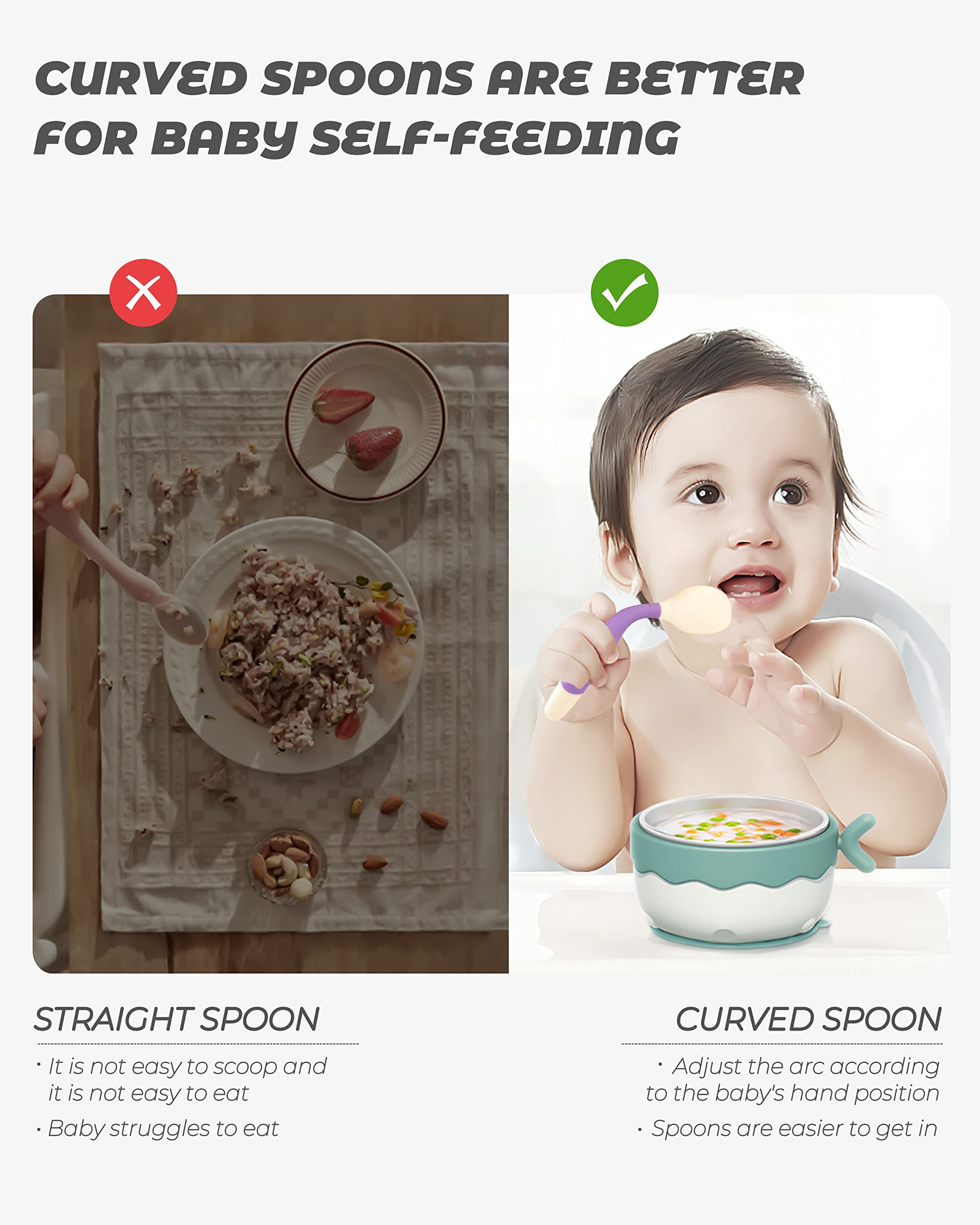 10 Pcs Toddler Utensils, Spoons And Forks Set With Bendable Handle, 5 Toddler Forks And 5 Toddler Spoons, Baby Feeding Set For S