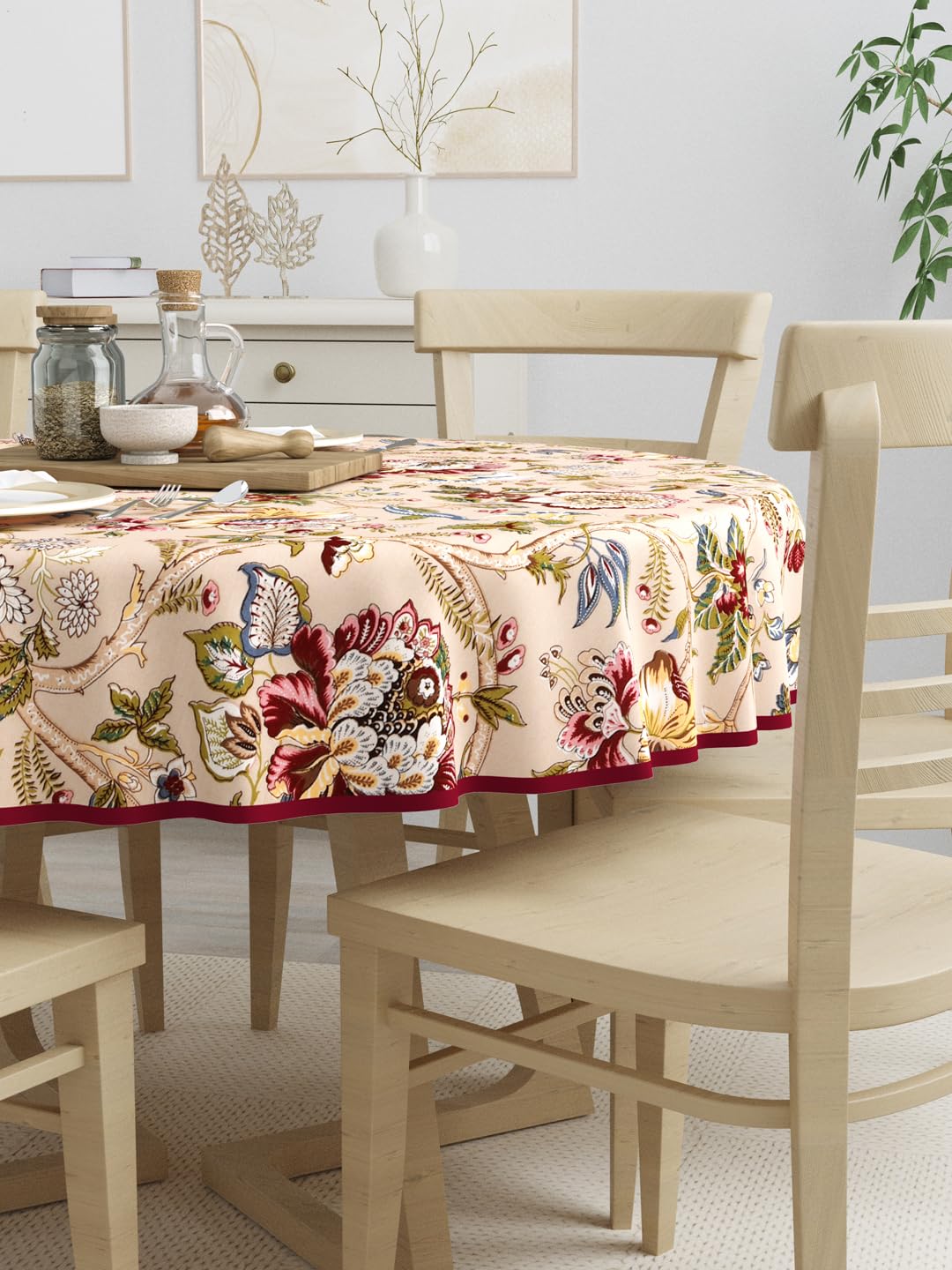 Clasiko 100% Cotton 6 Seater Round Table Cover; 72x72 Inches; Multicolor Flowers