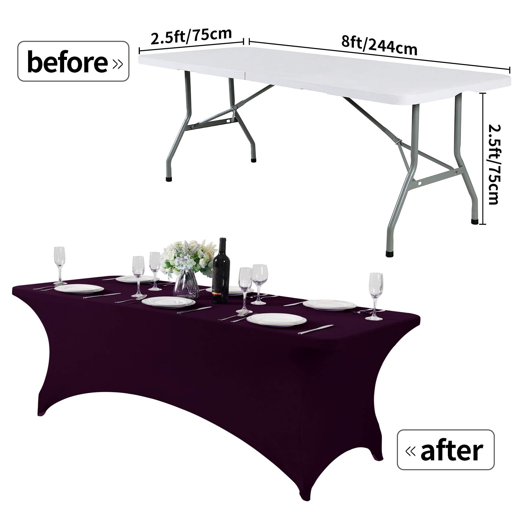 Hezuzo Spandex Table Cover For 8Ft Table Universal Fitted Stretch Tablecloth For Party, Banquet, Wedding And Events-Eggplant