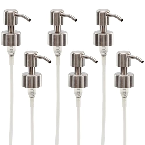 Cornucopia Stainless Steel Replacement Lotion Pump Parts  28-400 (6 Pack); Silver Metal Soap Dispensers Fit Standard 8oz/16oz Boston Round Bottles