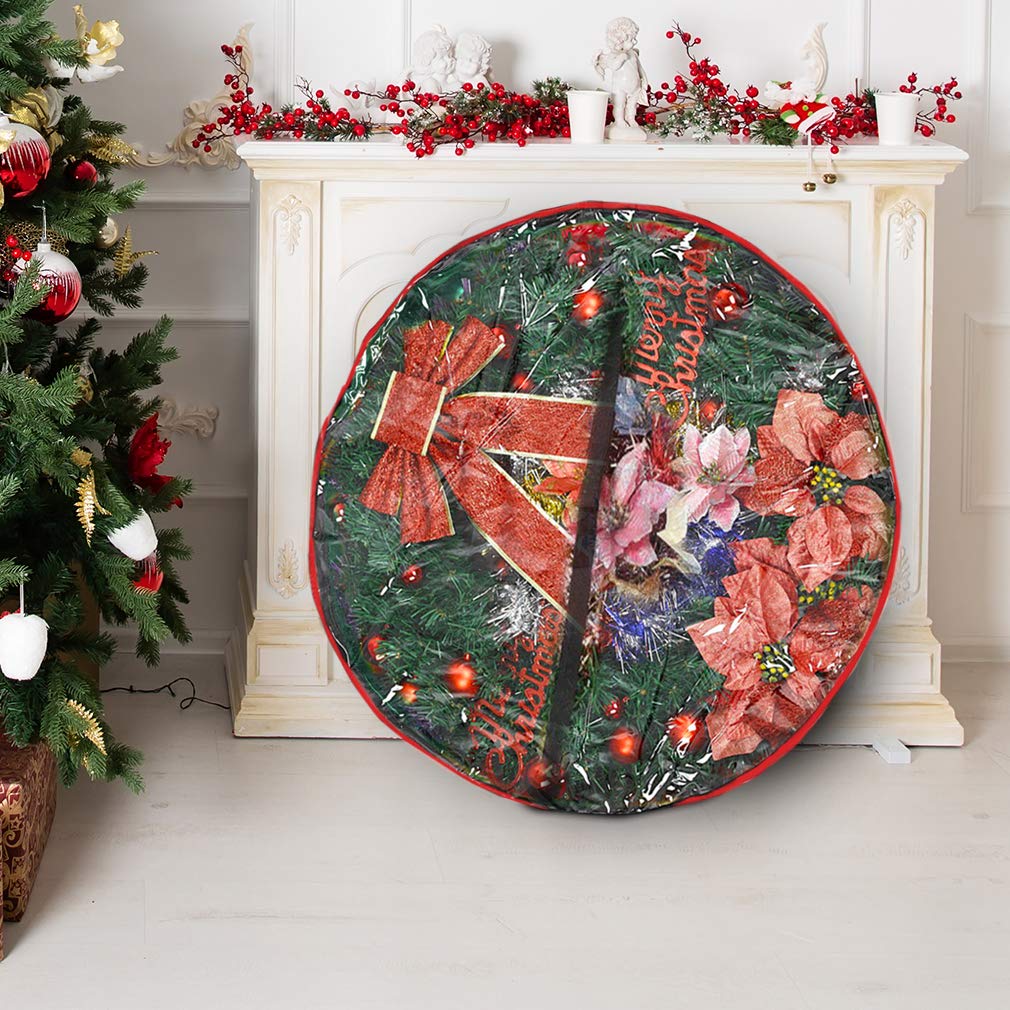 Primode Wreath Storage Bag 30'' | Garland Wreaths Container With Clear Window For Easy Holiday Storage | Durable 600D Oxford Mat