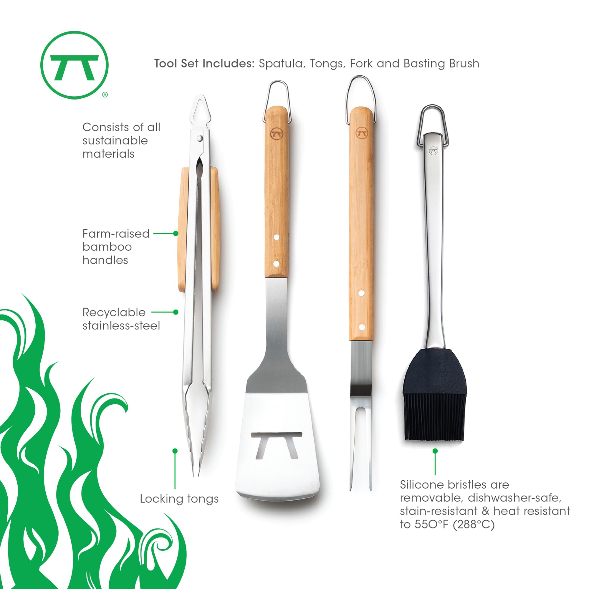 Outset Qv20 Verde Stainless-Steel Locking Tongs With Bamboo Handle