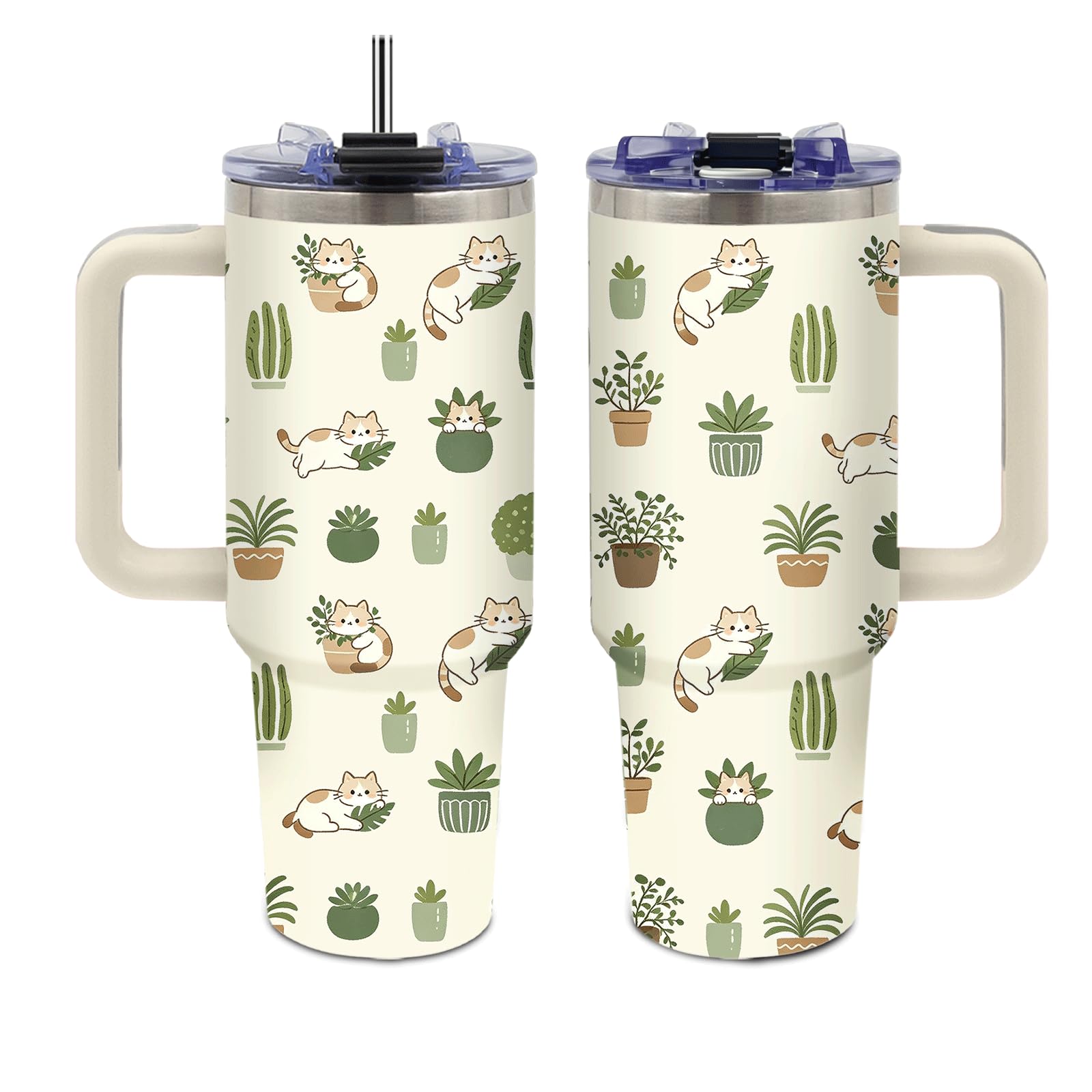 ZLIPHRAGMA Cat Mom Tumbler 40 oz with Handle, Cat Lover Gifts for Women, Insulated Stainless Steel Cup with Straw, Cute Pet Love