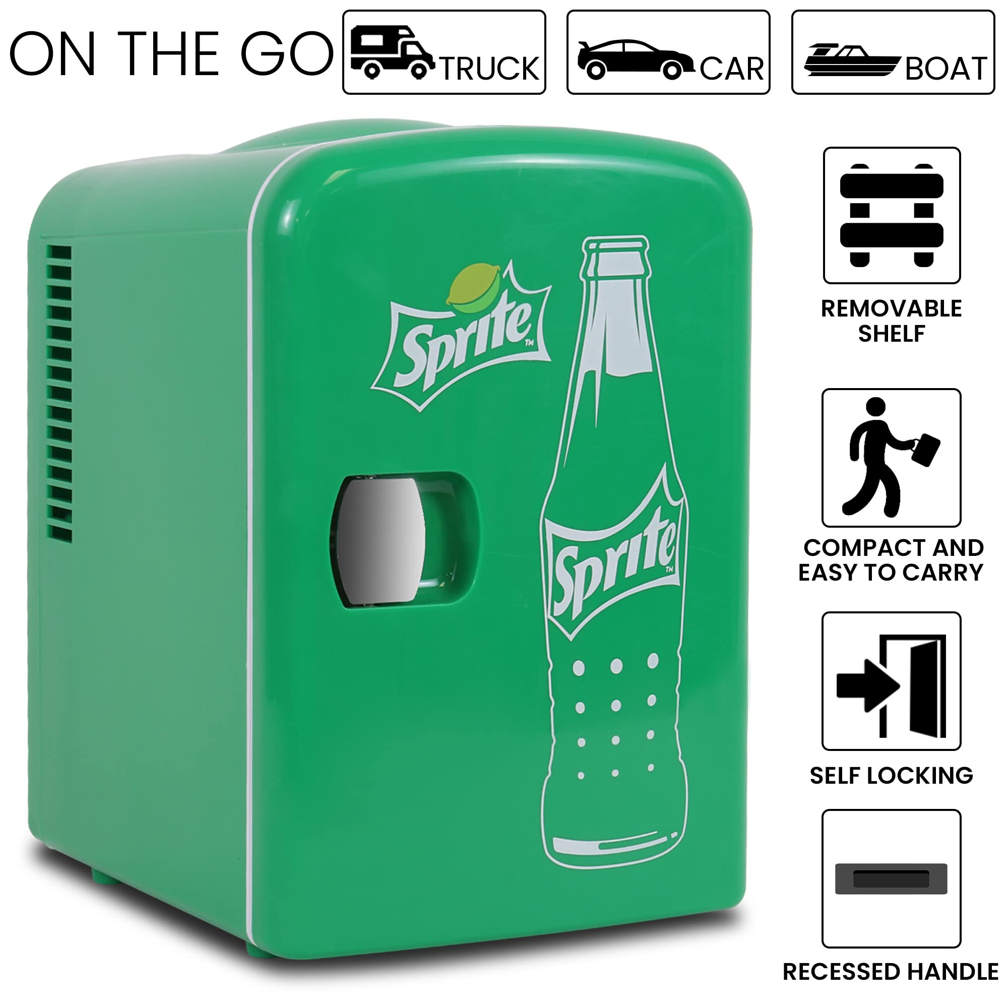 Sprite Mini Fridge - Refrigerator For Bedroom Skincare Office, Portable Table Top Beverage Cooler, 12V 110V Refrigerador For Dri
