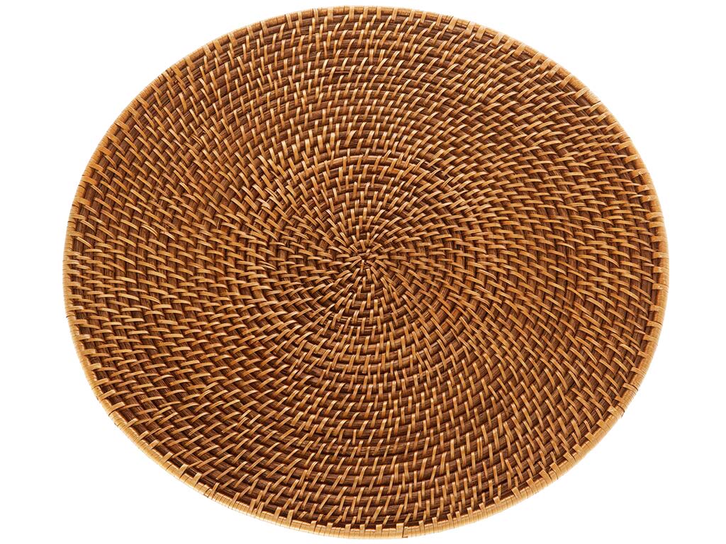 KOUBOO Laguna Round Rattan Placemat, 15, Honey Brown, Set of 2 Pieces