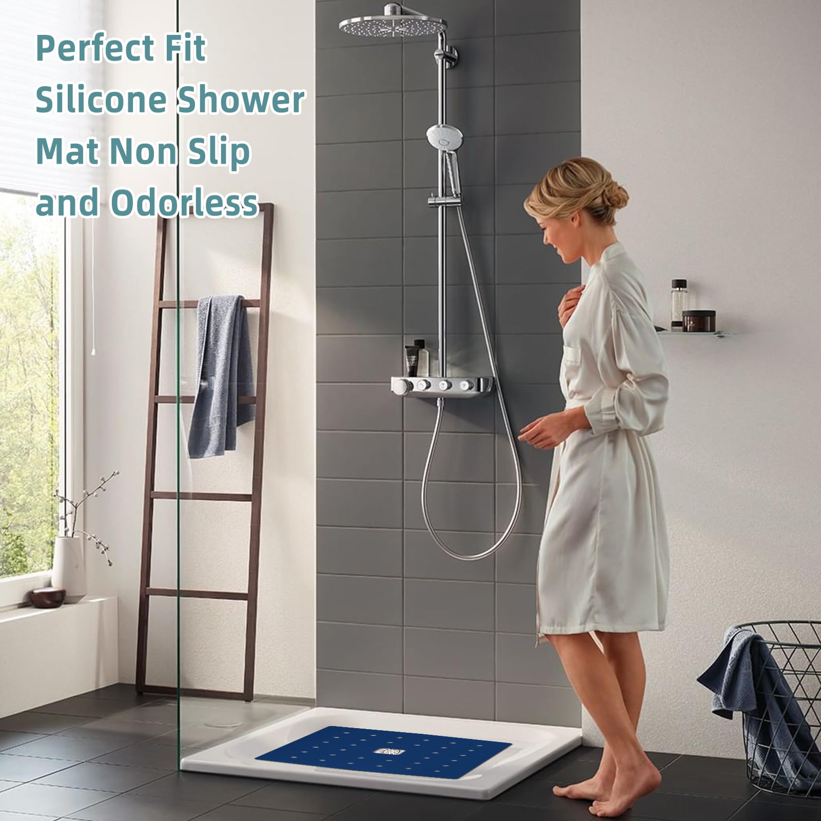 Shower Mat Non Slip Silicone Soft Odorless Bathroom Mat With Mini Suction Cups For Bath Mat And Bath Tub Mat Foldable And Machin