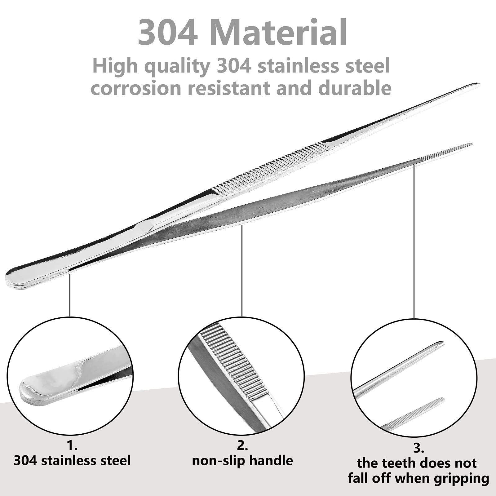 Suiwotin 2Pcs 10 Inch Cooking Tweezers Stainless Steel Kitchen Tweezers Long Tweezers With Straight Serrated Tip Heavy Duty Food