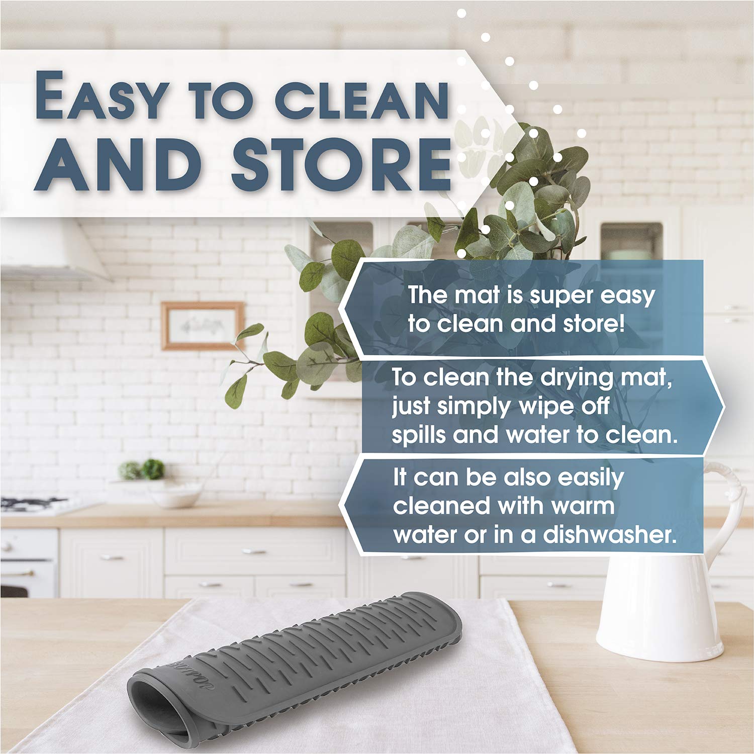 HOTPOP Large 18''x16'' Super Sturdy Silicone Dish Drying Mat & Trivet - Dishwasher Safe  Heat Resistant  Eco-Friendly  Large Drain Board for Dishes  18'' Rectangular Silicone Mat  Kitchen Safe (Grey)