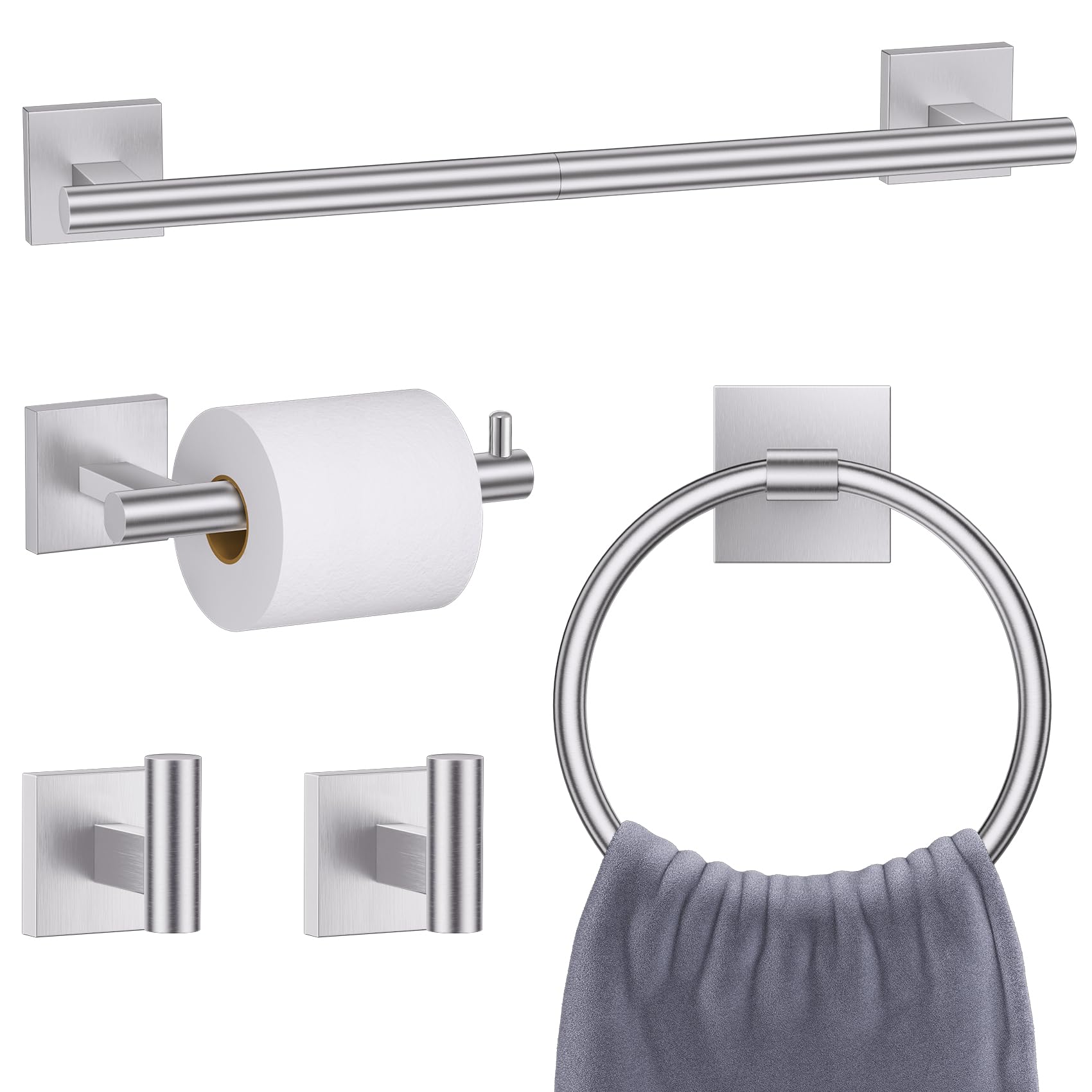 Brushed Nickel Toilet Paper Holder Towel Bar Set, 5 Pieces Bathroom Hardware Accessories Set, 23.6 Inch Stainless Steel Towel Ra