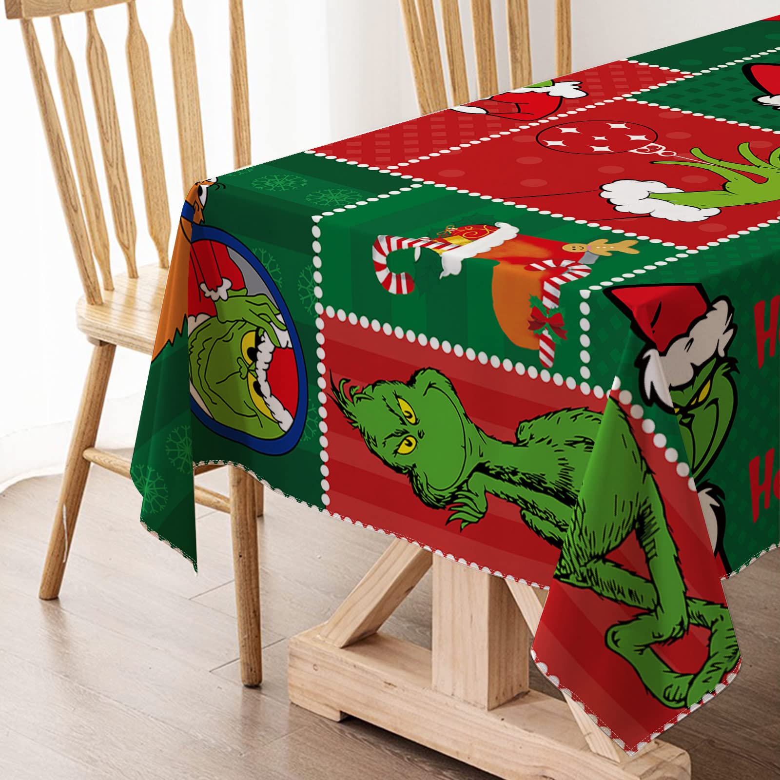 Hafangry Merry Grinchmas Tablecloth Green Home Decoration Xmas Winter Holiday Party Kitchen Dining Room Decor (60'' X 84'')
