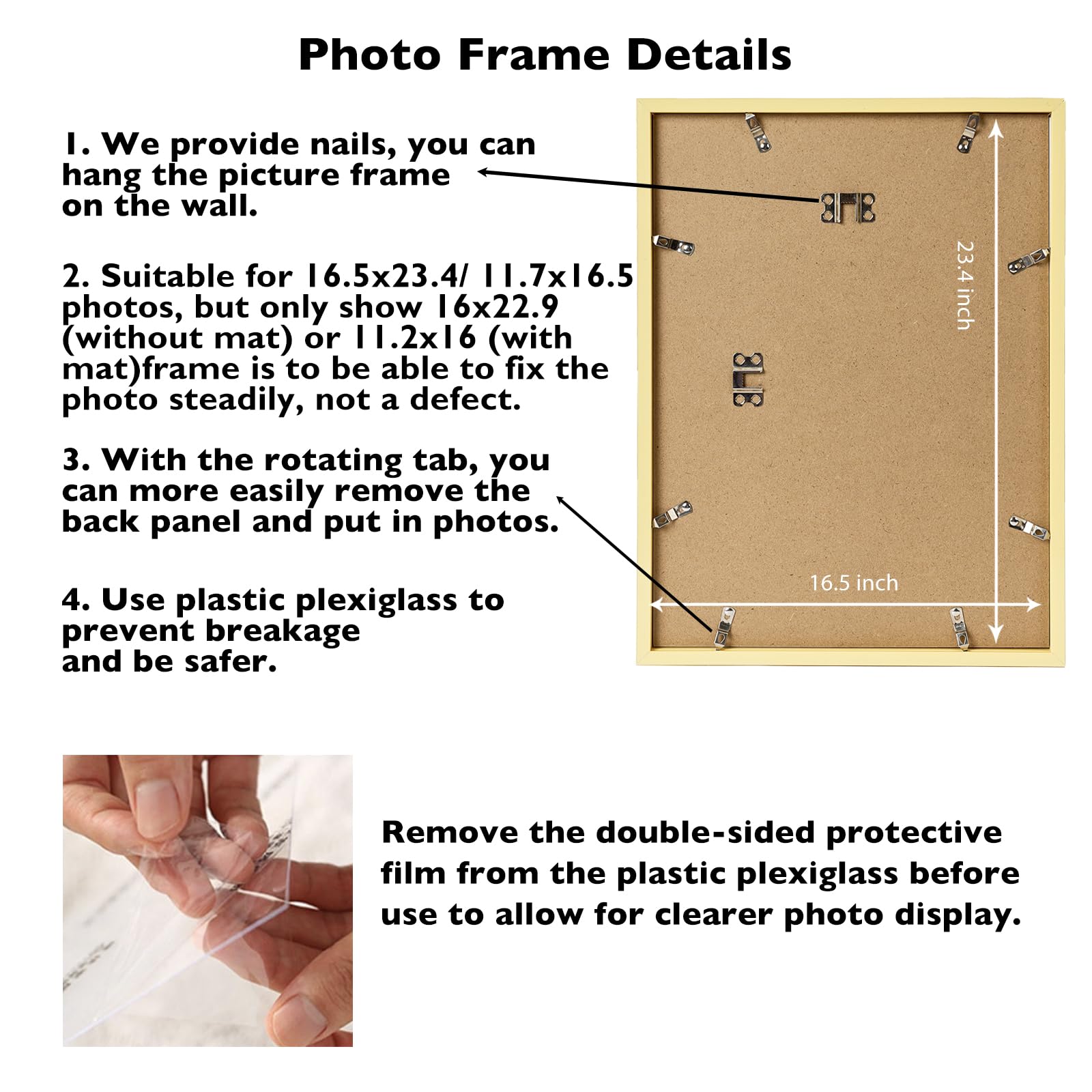 JCJMY 16.5x23.4 A2 Picture Frame Gold with 11.7x16.5 A3 Mat, Display Photo 11.7x16.5 with Mat or 16.5 x 23.4 Without Mat, Wall H