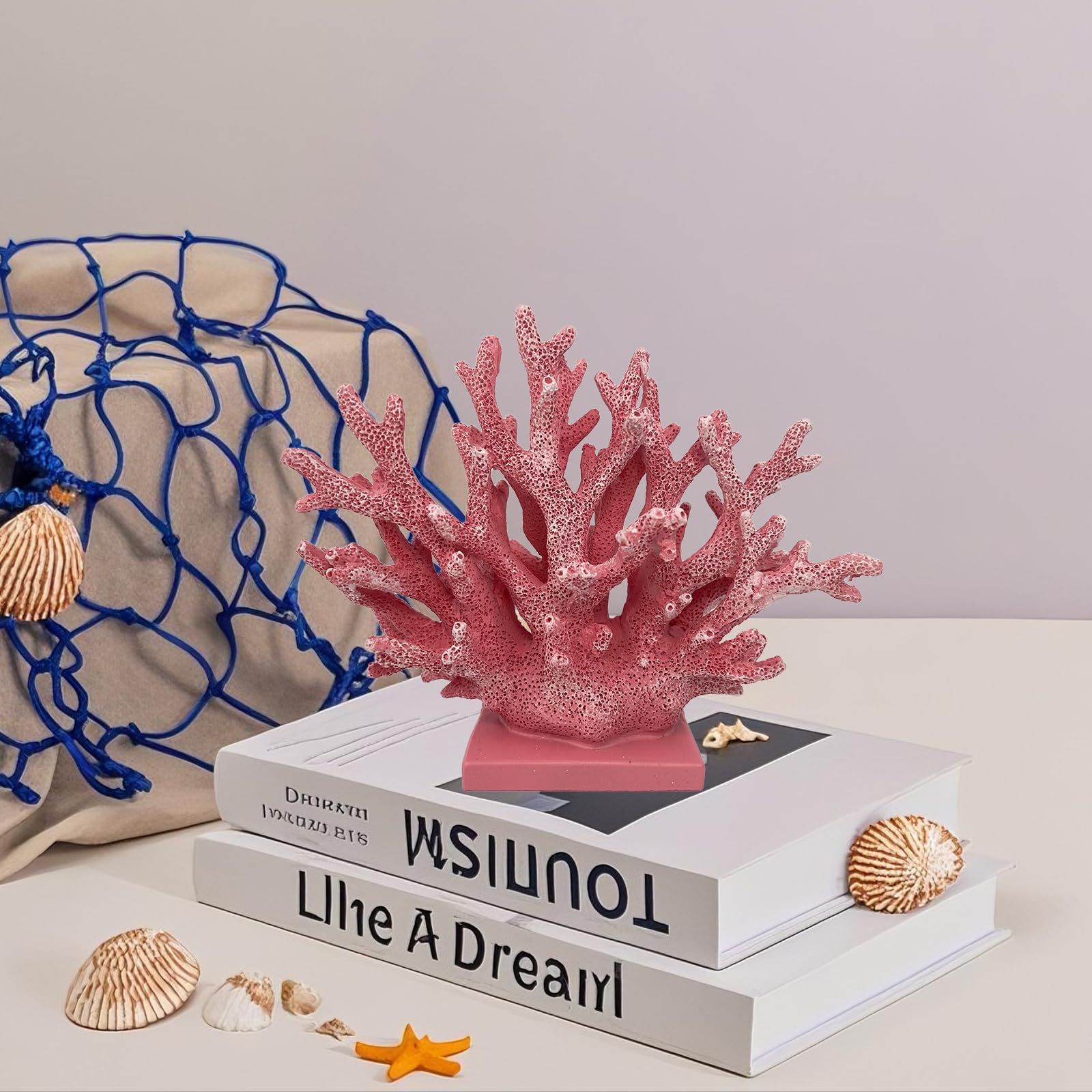 Elegondrar 5.8 H Pink Coral Decor - Resin Coral Statue, Nautical Decor for Home, Bedroom, Bathroom, Living Room, Ocean Themed Ca