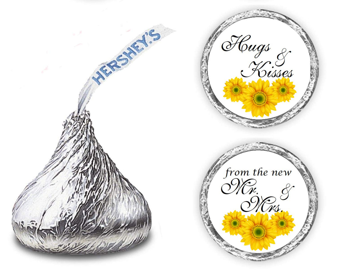 324 Sunflower Hugs And Kisses From The New Mr. & Mrs. Kisses Wedding Stickers, Floral Chocolate Drops Labels Stickers For Weddin