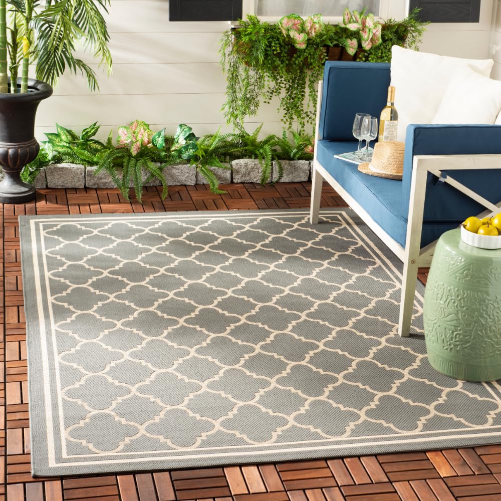 SAFAVIEH Courtyard Collection 67 x 96 Anthracite/Beige CY6918 Trellis Indoor/ Outdoor Splashproof Easy Scrubbing Patio Backyar