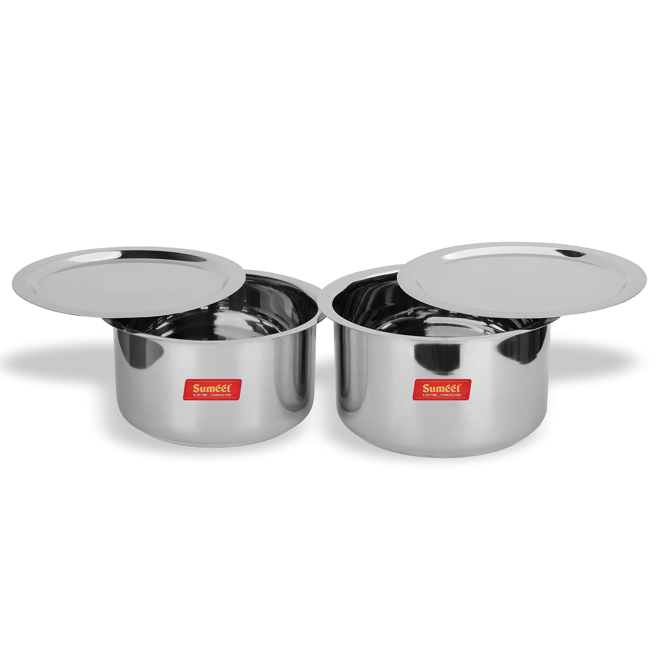 Sumeet 2 Pcs Large Size Stainless Steel Induction & Gas Stove Friendly Container Set/Tope/Cookware Set with Lids - Size No.16 to