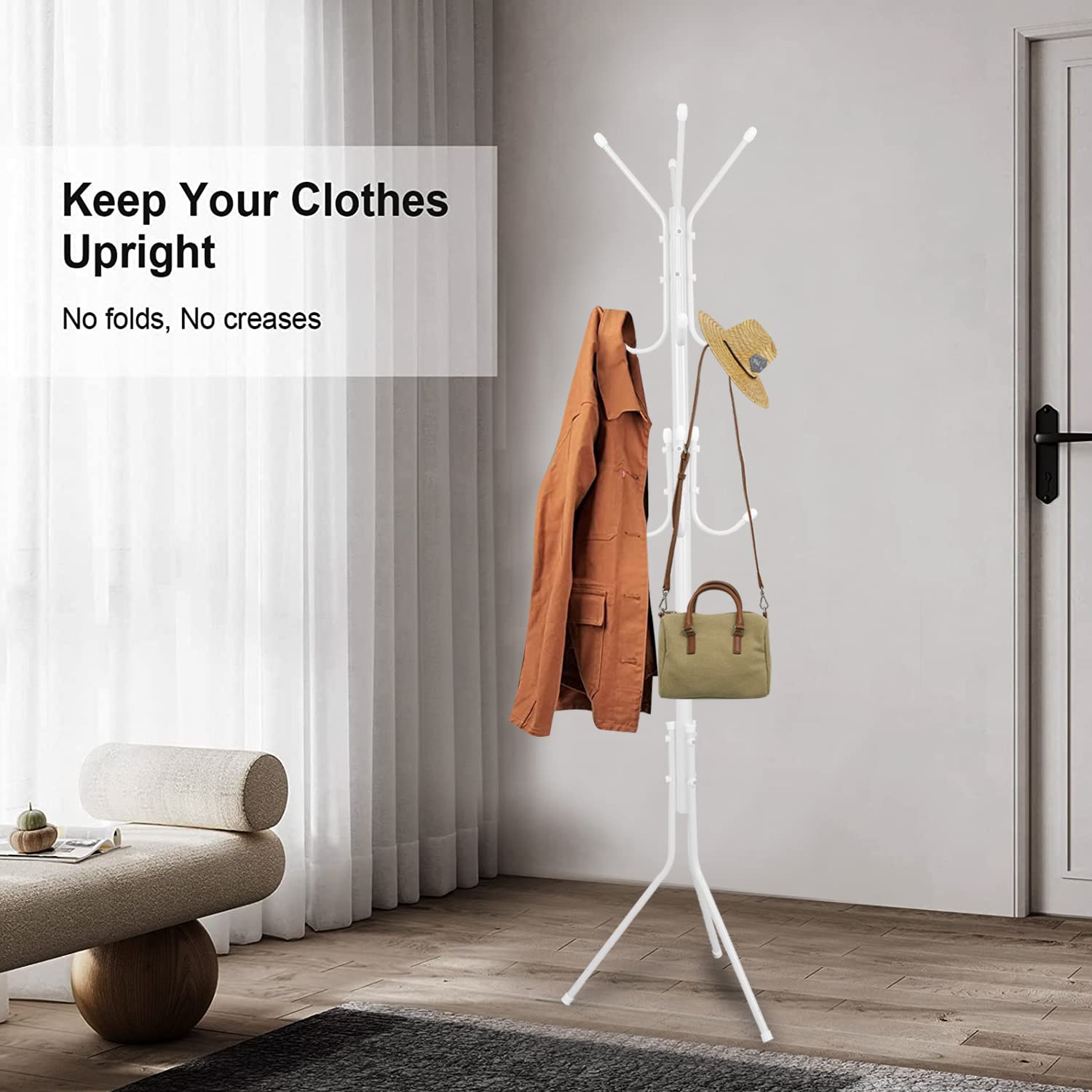 Leopax 8 Hook Metal Coat Stand Hanger For Hanging Clothes, Towels, Hats | Garment Stand, Cloth Stand, Cloth Hanger, Standing Coa