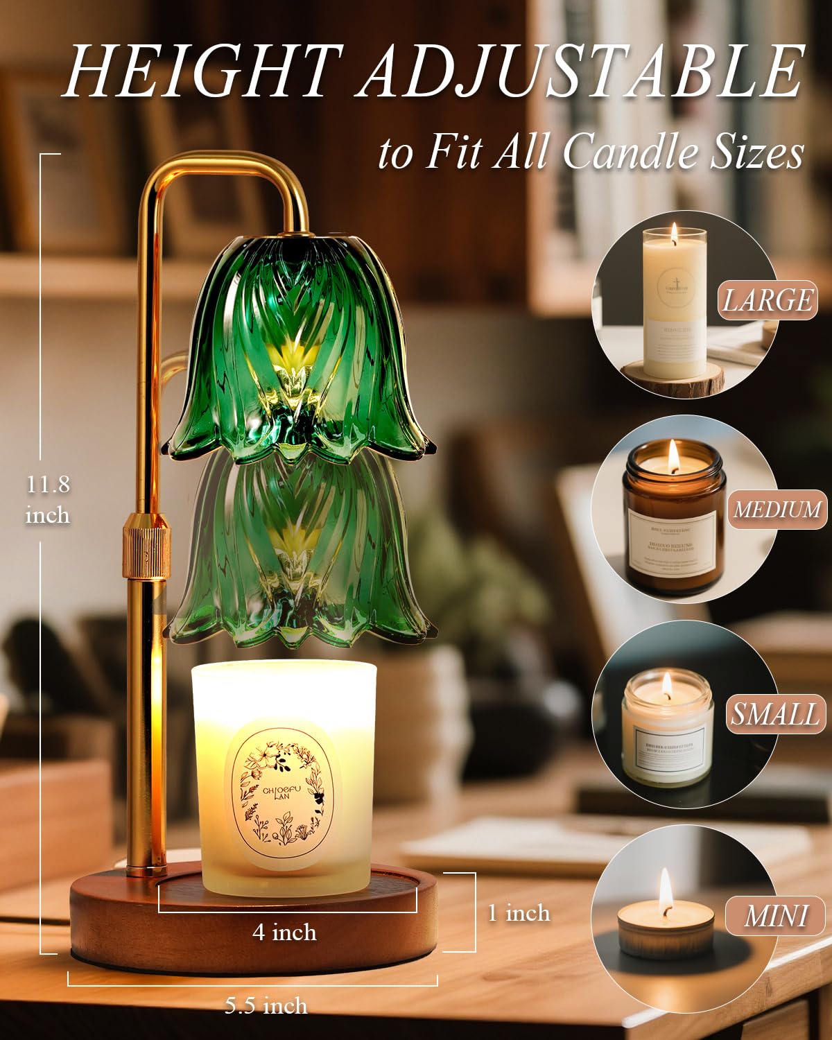 Funslive Flower Candle Warmer Lamp with Timer Dimmable, Candle Warming Lamp Height Adjustable, Christmas Gifts for Women, Candle
