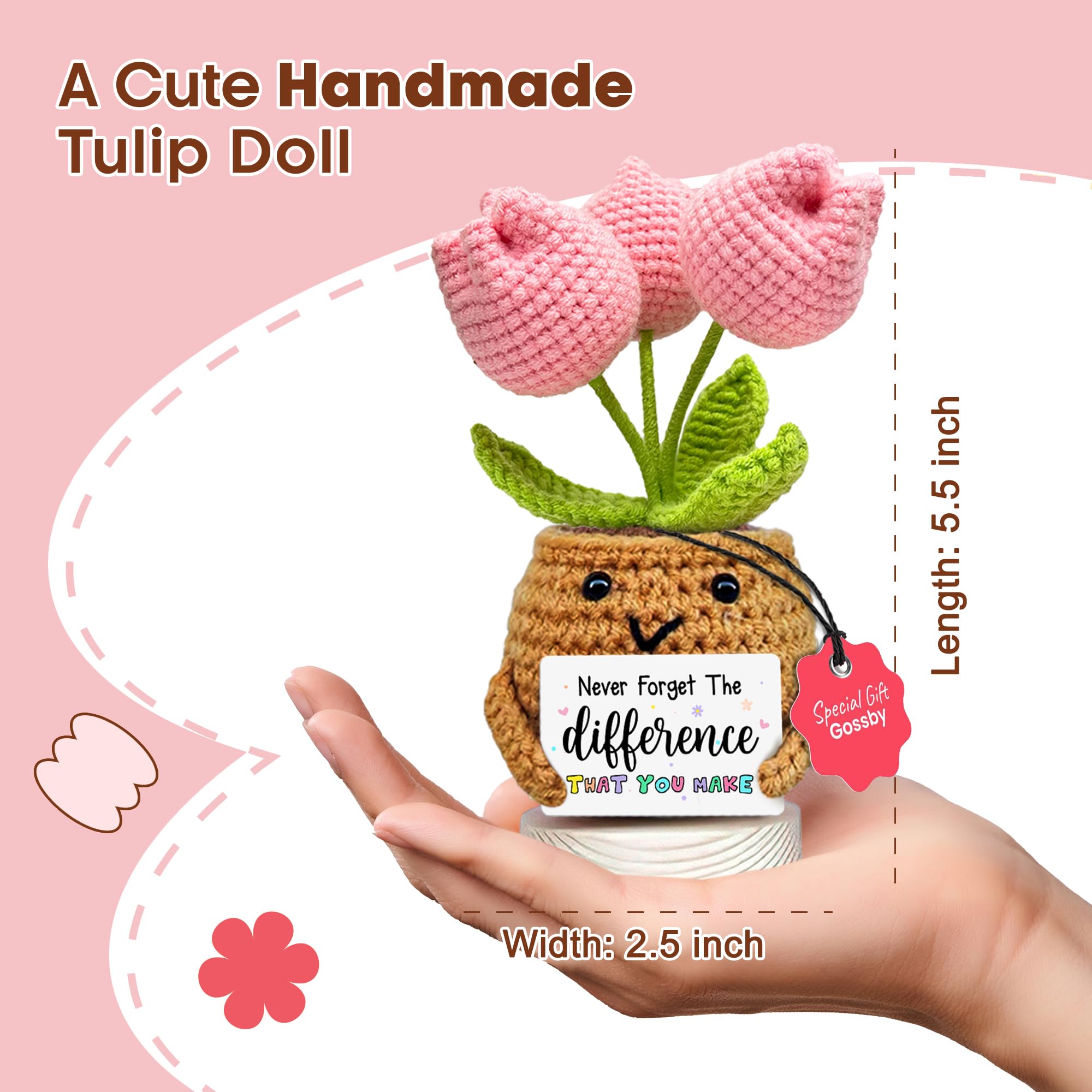 Gossby Handmade Positive Tulip Flower Crochet - Never Forget The Different That You Make - Inspirational Gift for Women - Thank