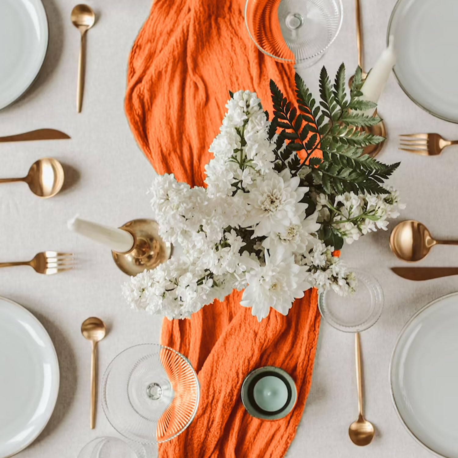 Fanproms Orange Cheesecloth Table Runner Boho Rustic Gauze Table Runner 10Ft Cheese Cloth Wedding Table Decorations For Fall Hal