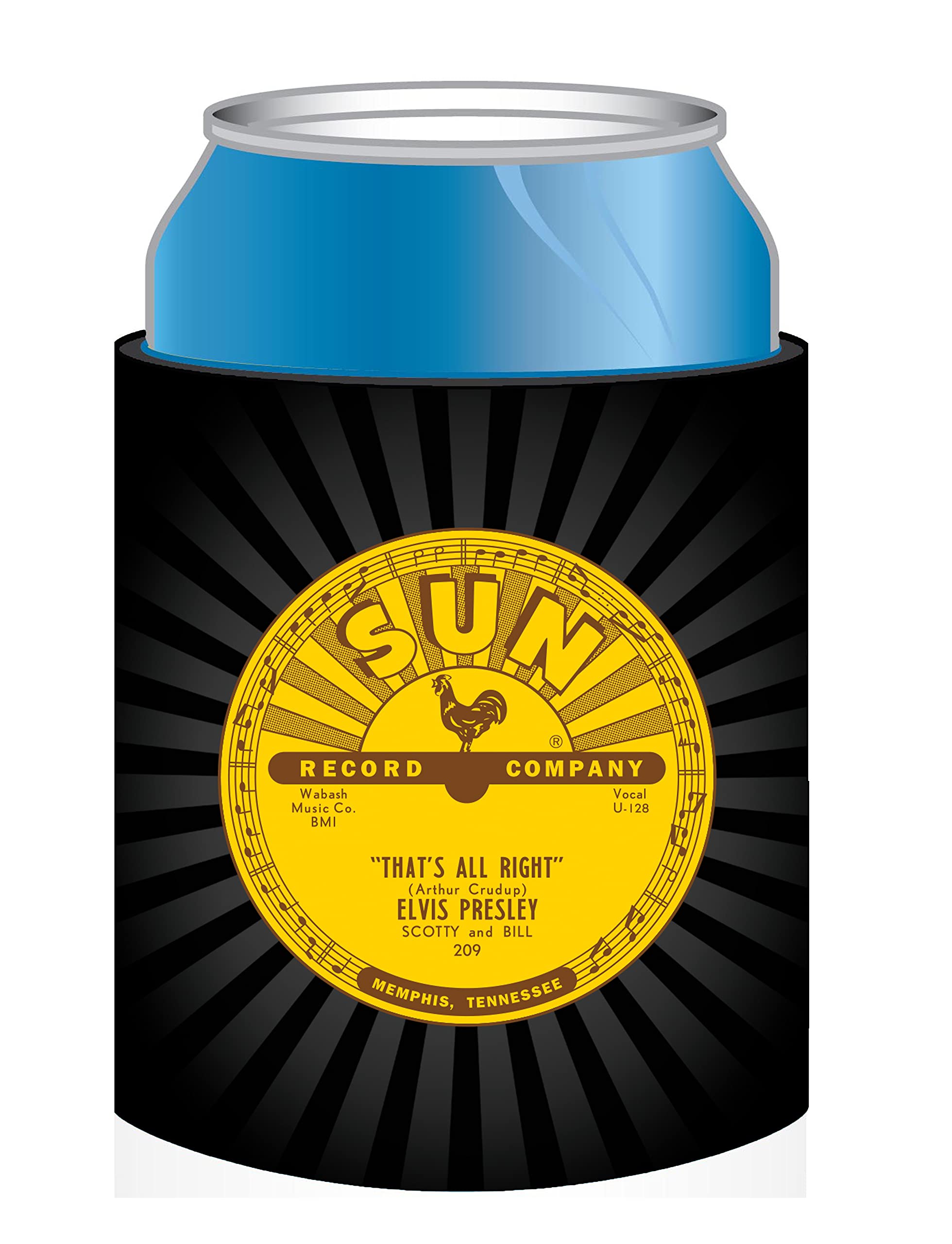 Midsouth Products Sun Records Can Insulator - Black And Yellow Foam Coozie For 12 Oz Cans