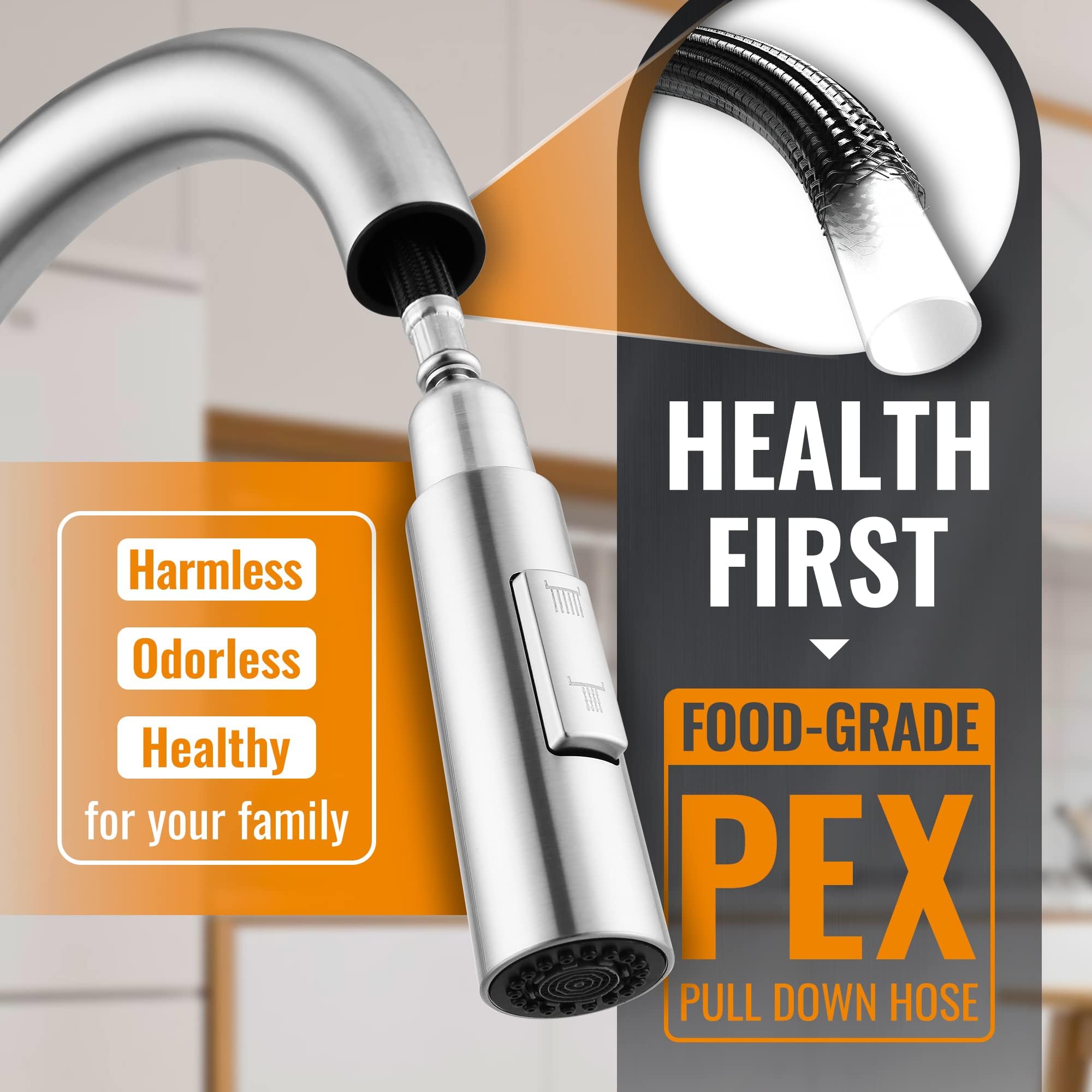 Appaso Kitchen Faucet With Pull Down Sprayer Brushed Nickel, Single-Handle High Arc Swan-Neck Modern Kitchen Sink Faucet With Op