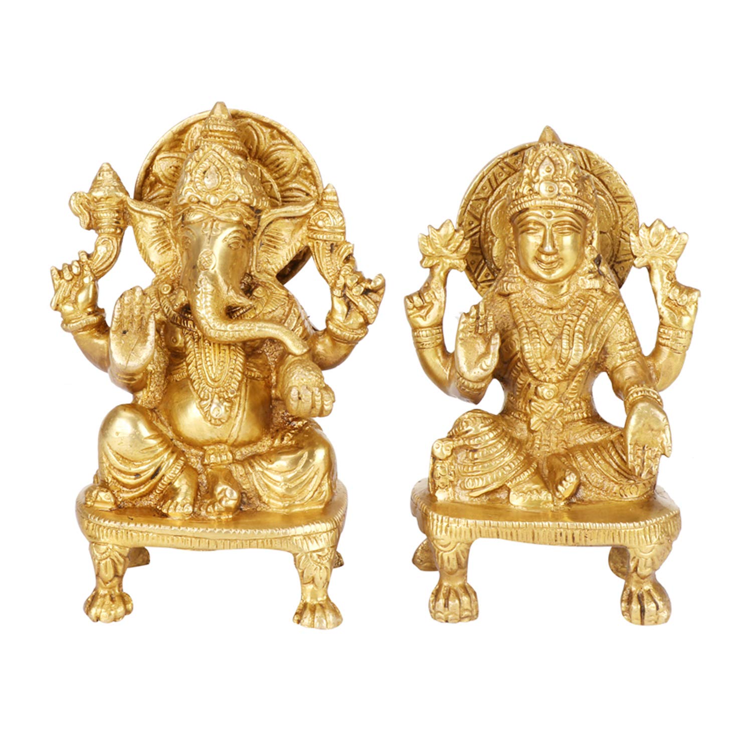 Svarup Brass Lakshmi Ganesha Laxmi Ganesh Idol For Diwali Pooja Home Decor (Height 5.5 Inch Gold Color)