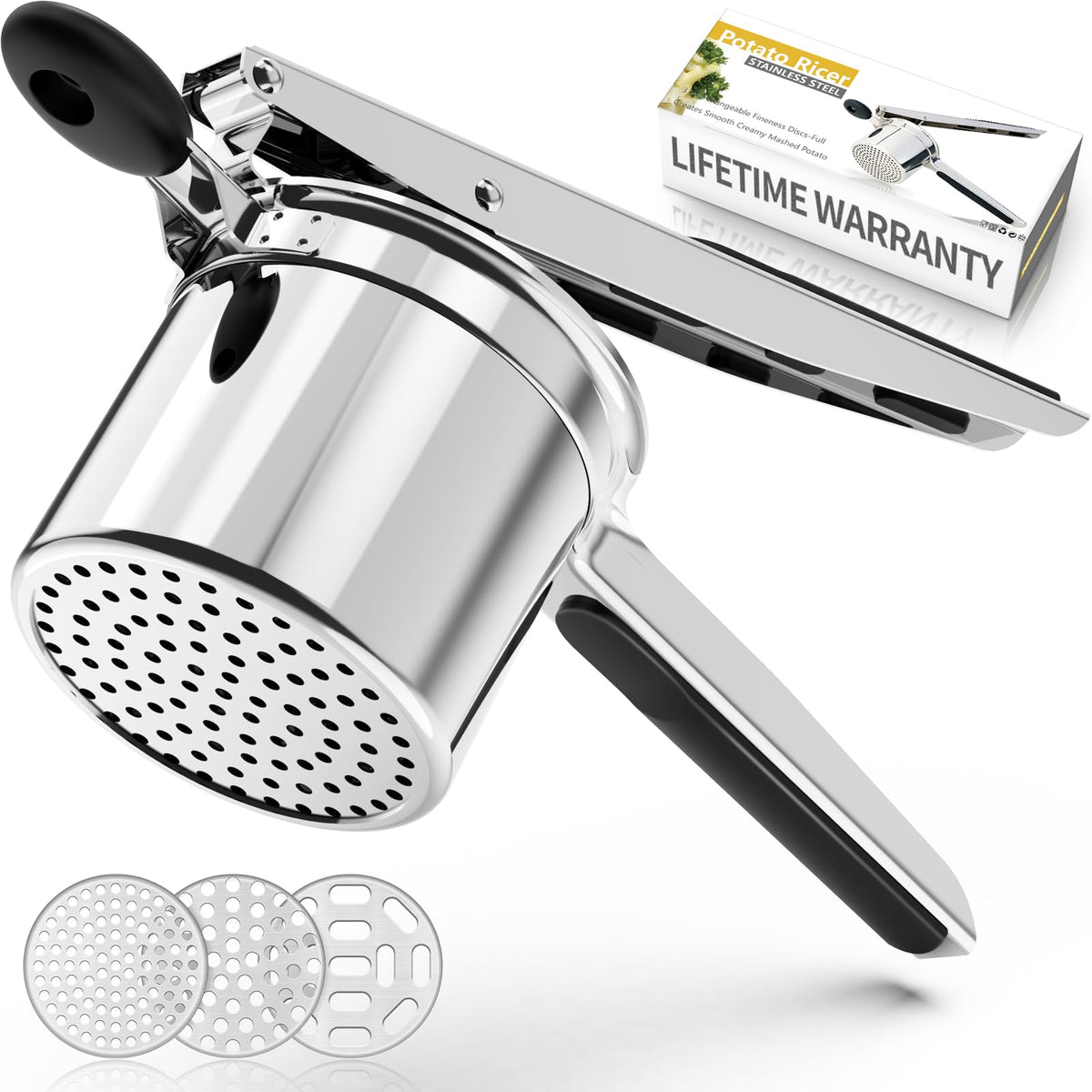 Potato Ricer, Ricer For Mashed Potatoes, Heavy Duty Potato Ricer Stainless Steel For Fluffy Mashed Potatoes, 3 Interchangeable D