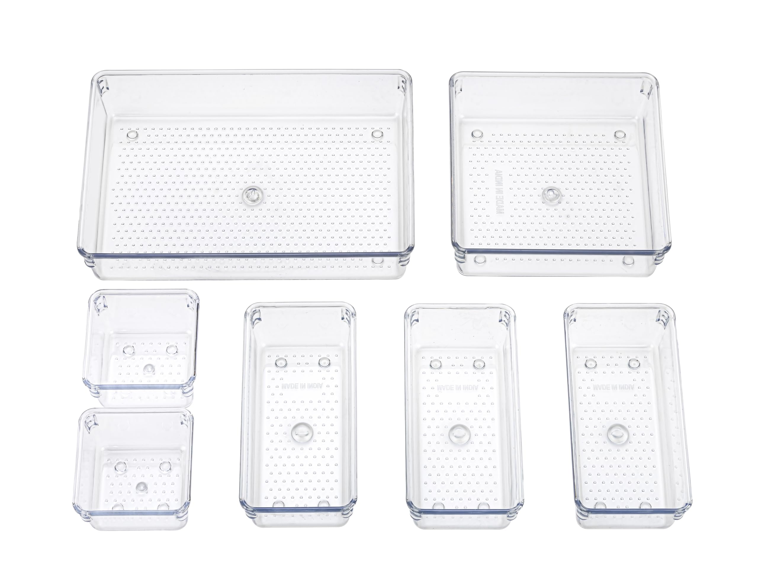 Shruti Set Of 7 Drawer Organizers | Unbreakable Polypropylene Storage Boxes For Dressing Table, Kitchen, Office & Bedroom | Mult
