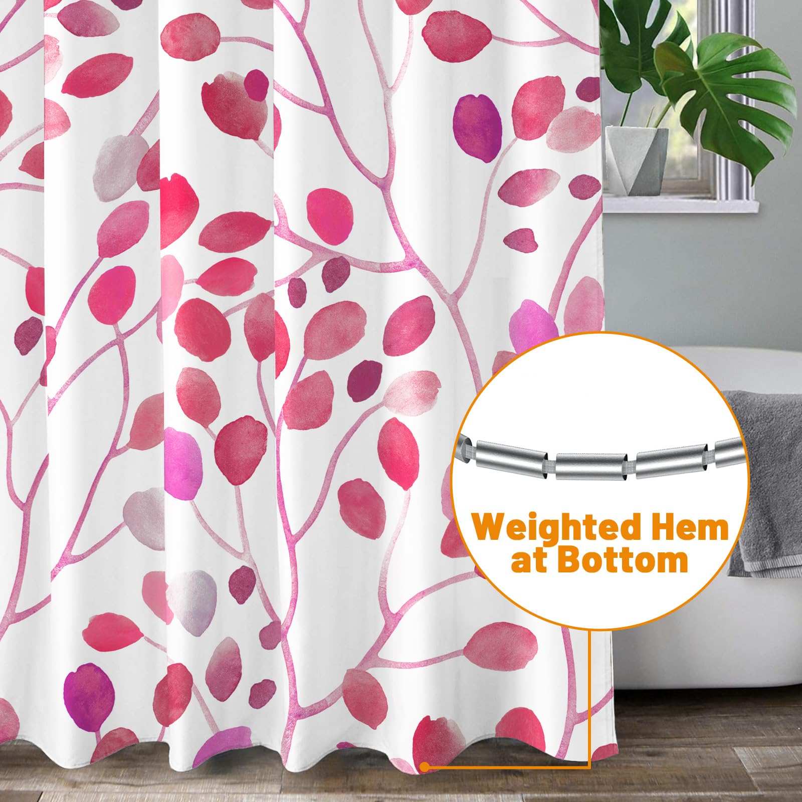 Lxbni Floral Shower Curtain, Colorful Botanical Flower Leaves Boho Polyester Fabric Shower Curtain With Plastic Hooks, Bathroom
