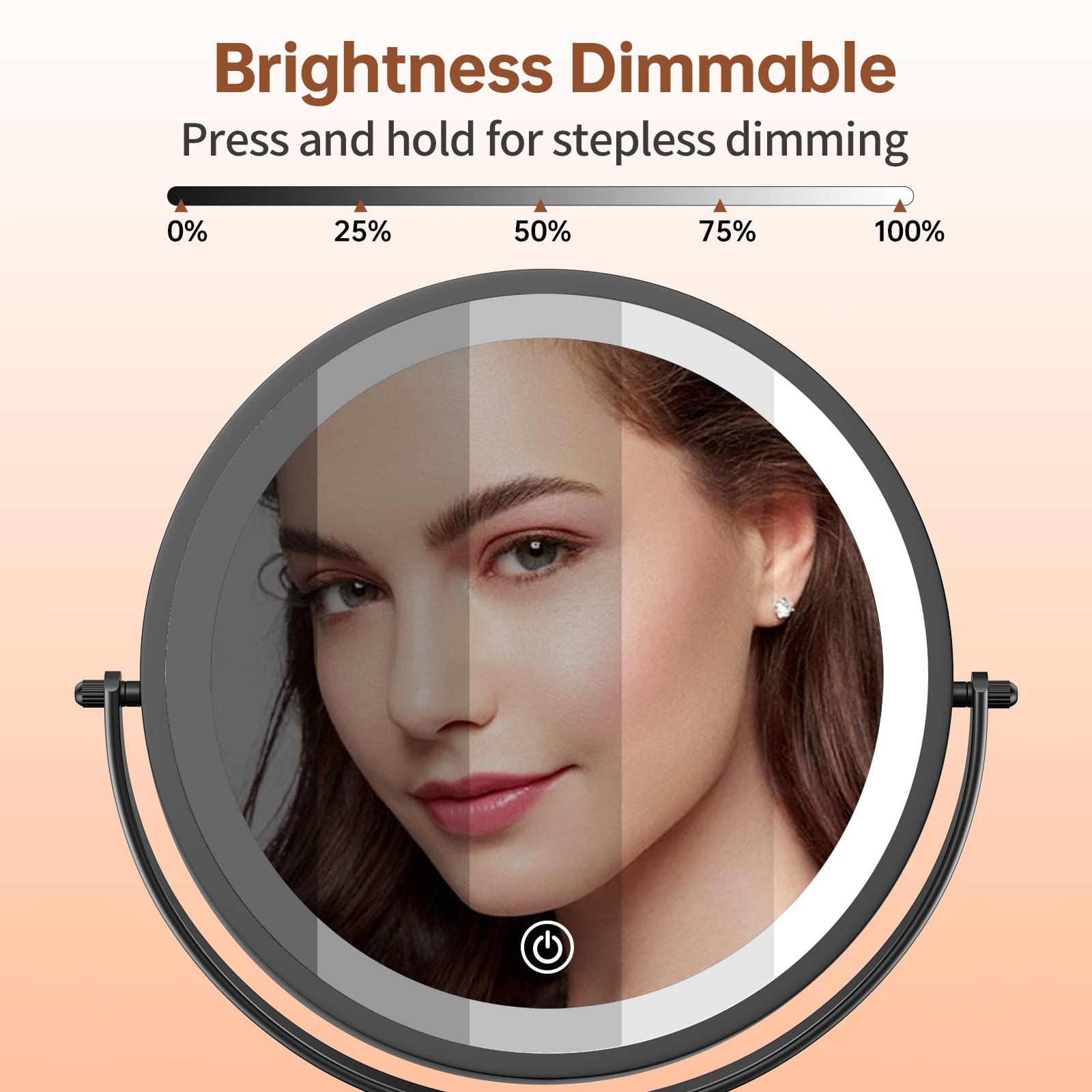 Benbilry 8'' Lighted Makeup Vanity Mirror With 3 Color Dimmable Lights, 1X/10X Magnifying Rechargeable Double Sided Cosmetic Mir