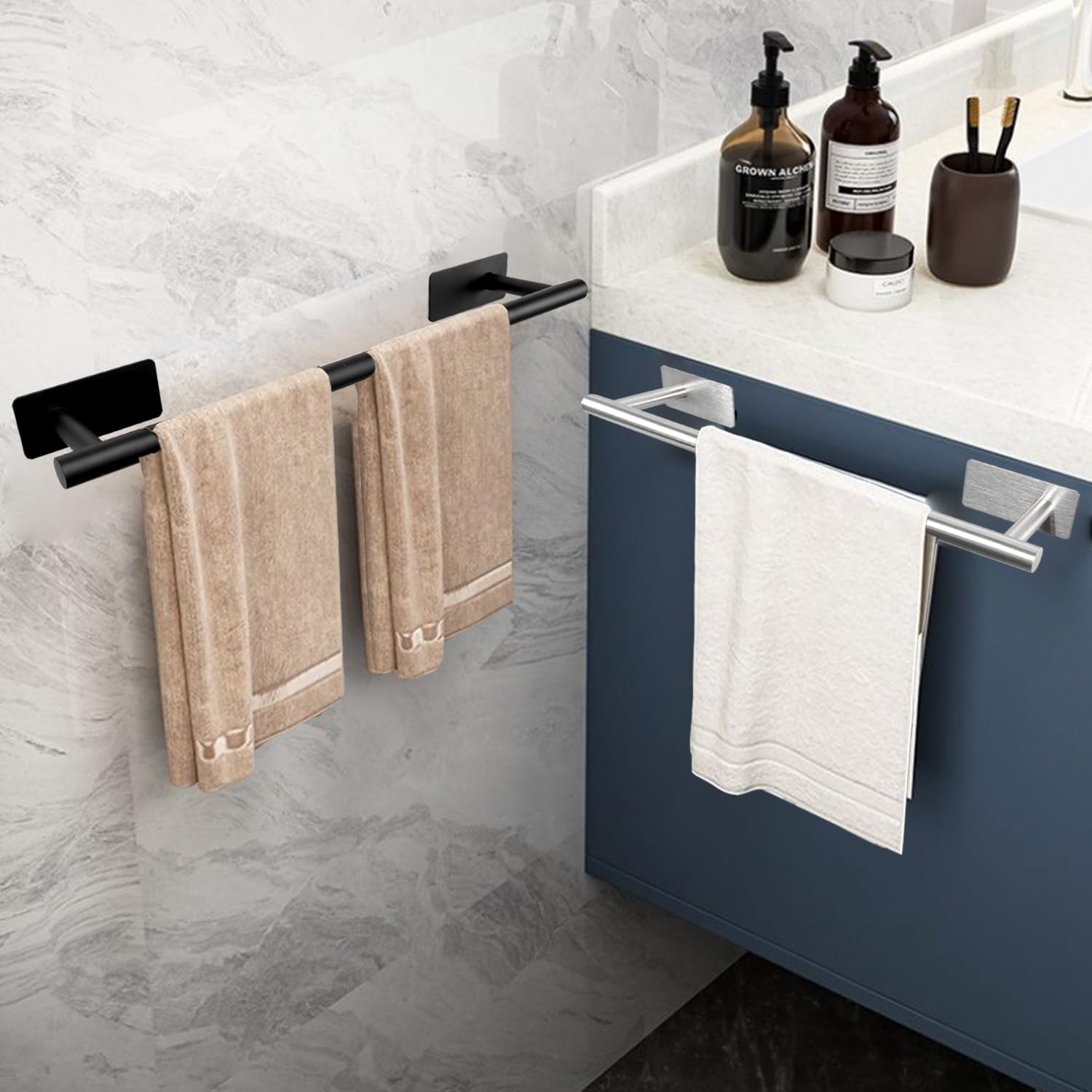 Vanloory Self Adhesive Bath Towel Bar, Stainless Steel Towel Racks For Bathroom No Drilling Heavy Duty Towel Holder Stick On Wal