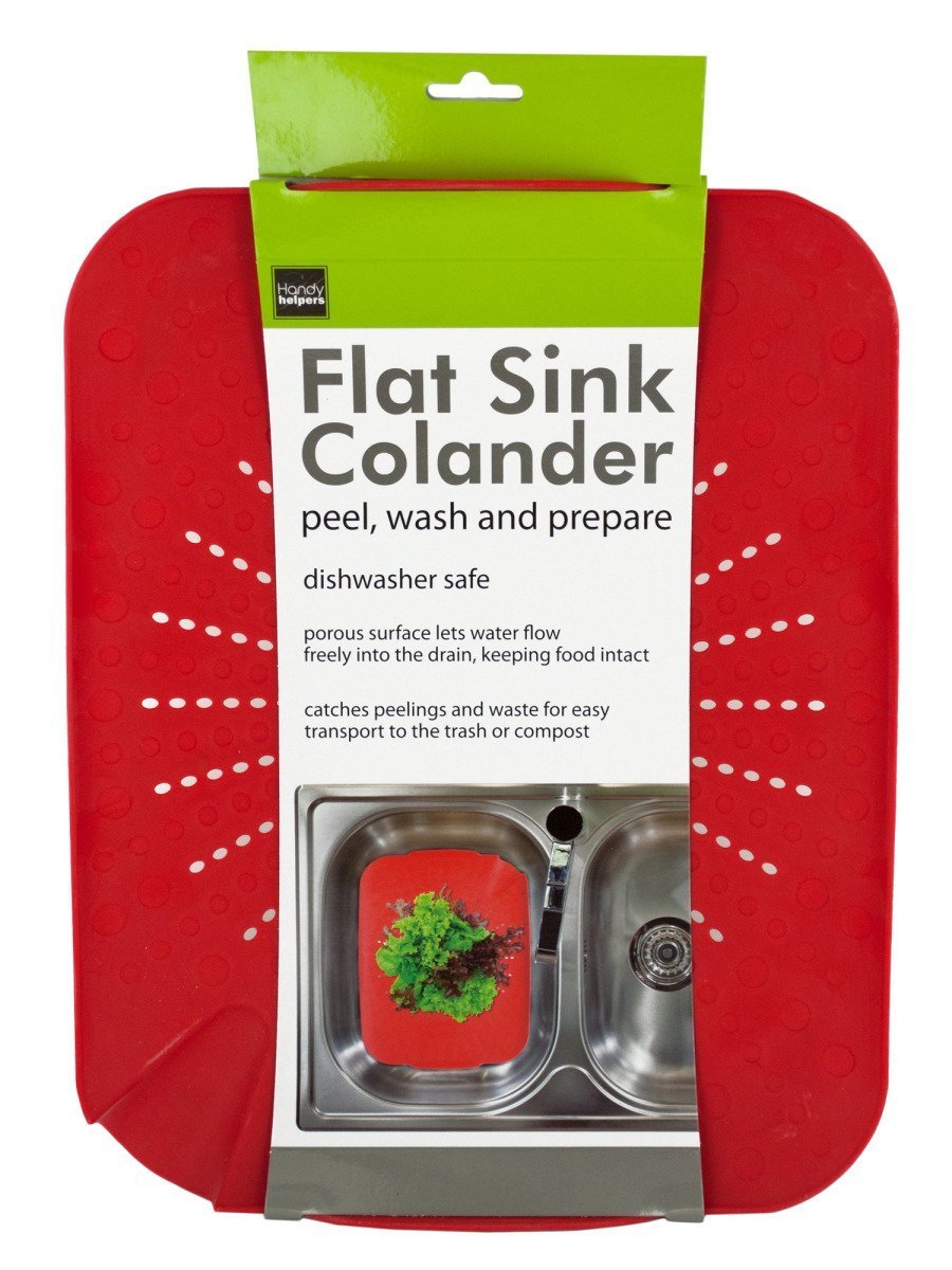 Bulk Buys Kitchen Essentials Flat Sink Colander, 13.25'' X 1.25'' X 10.5'', White/Red