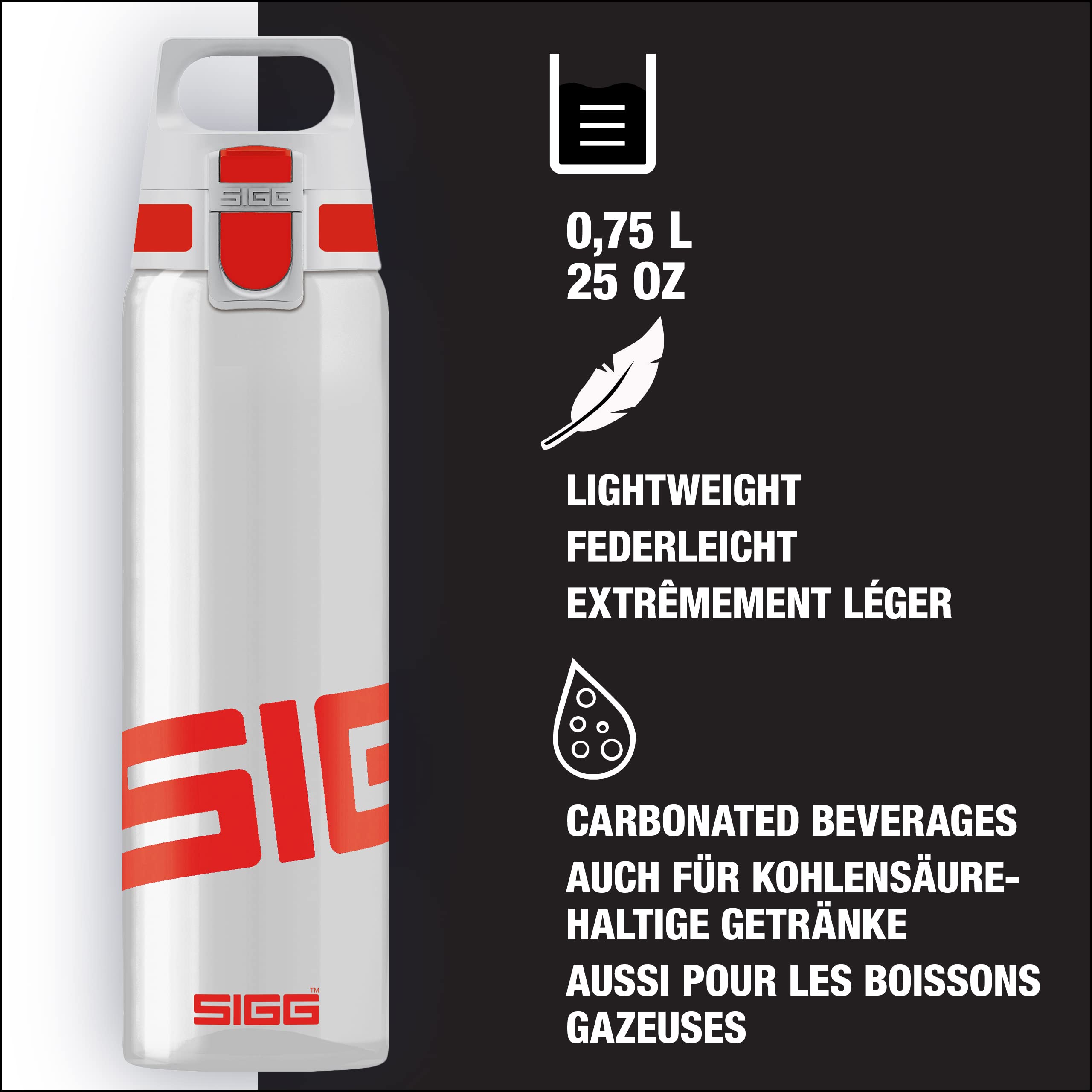 SIGG - Tritan Water Bottle - Total Clear ONE Red - Suitable For Carbonated Beverages - Dishwasher Safe - Leakproof - Lightweight - Scratch Resistant - BPA Free - 25 oz