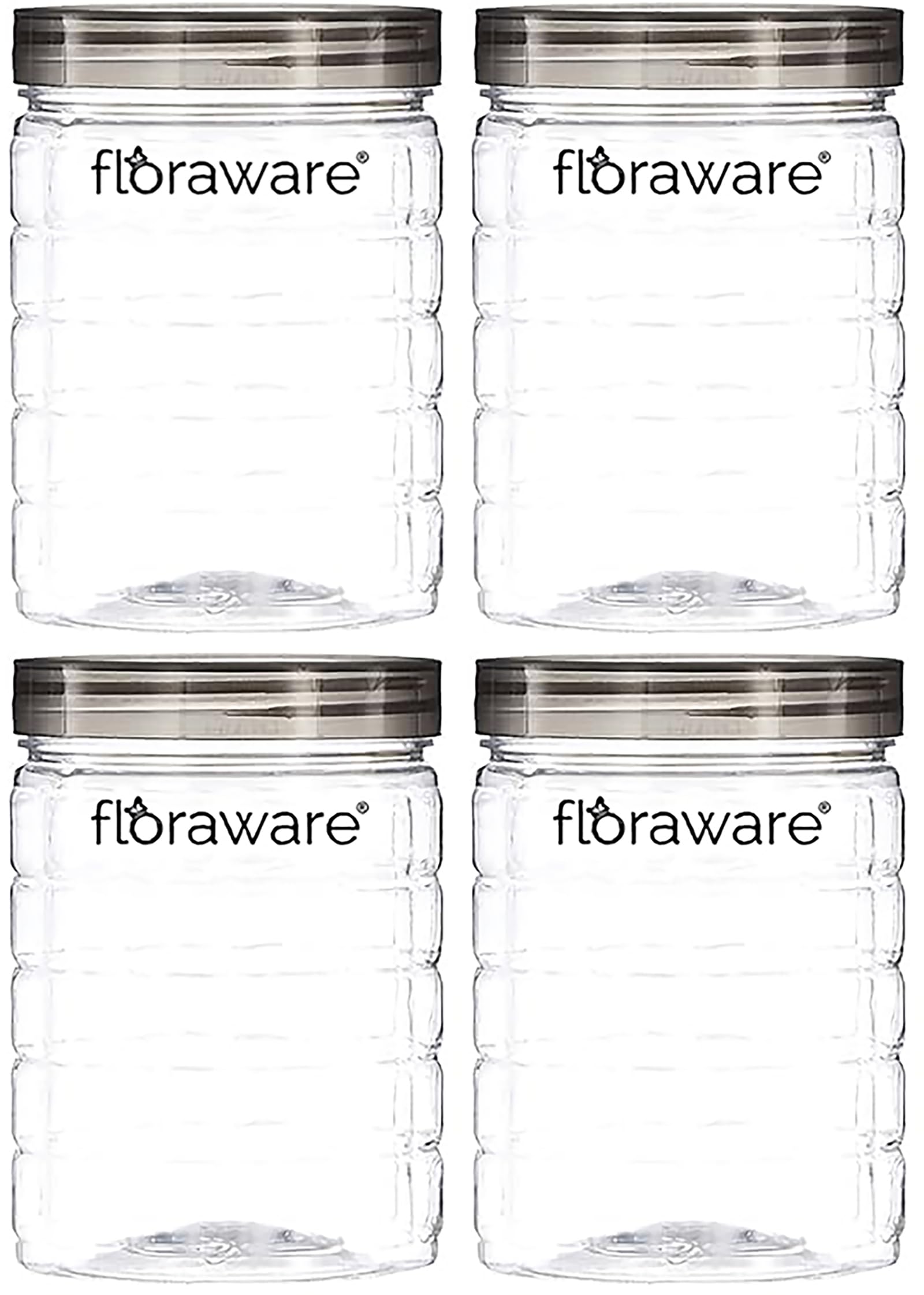 Floraware Checkered Jar Container, Set Of 4 (1000 Ml Each), Black | Air Tight | Kitchen Organiser | Bpa Free | Stackable, Plasti