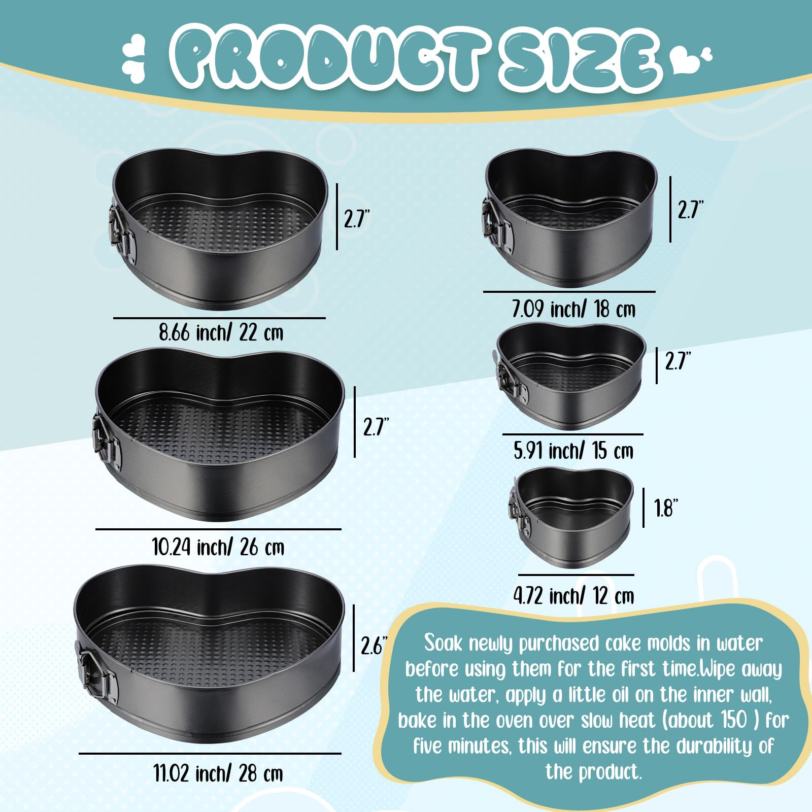 Zhehao 6 Pcs Heart Shape Cake Pans Heart Cake Mold 6 Cheesecake Molds Diverse Sizes Nonstick Springform Cheesecake Pan Set Heart