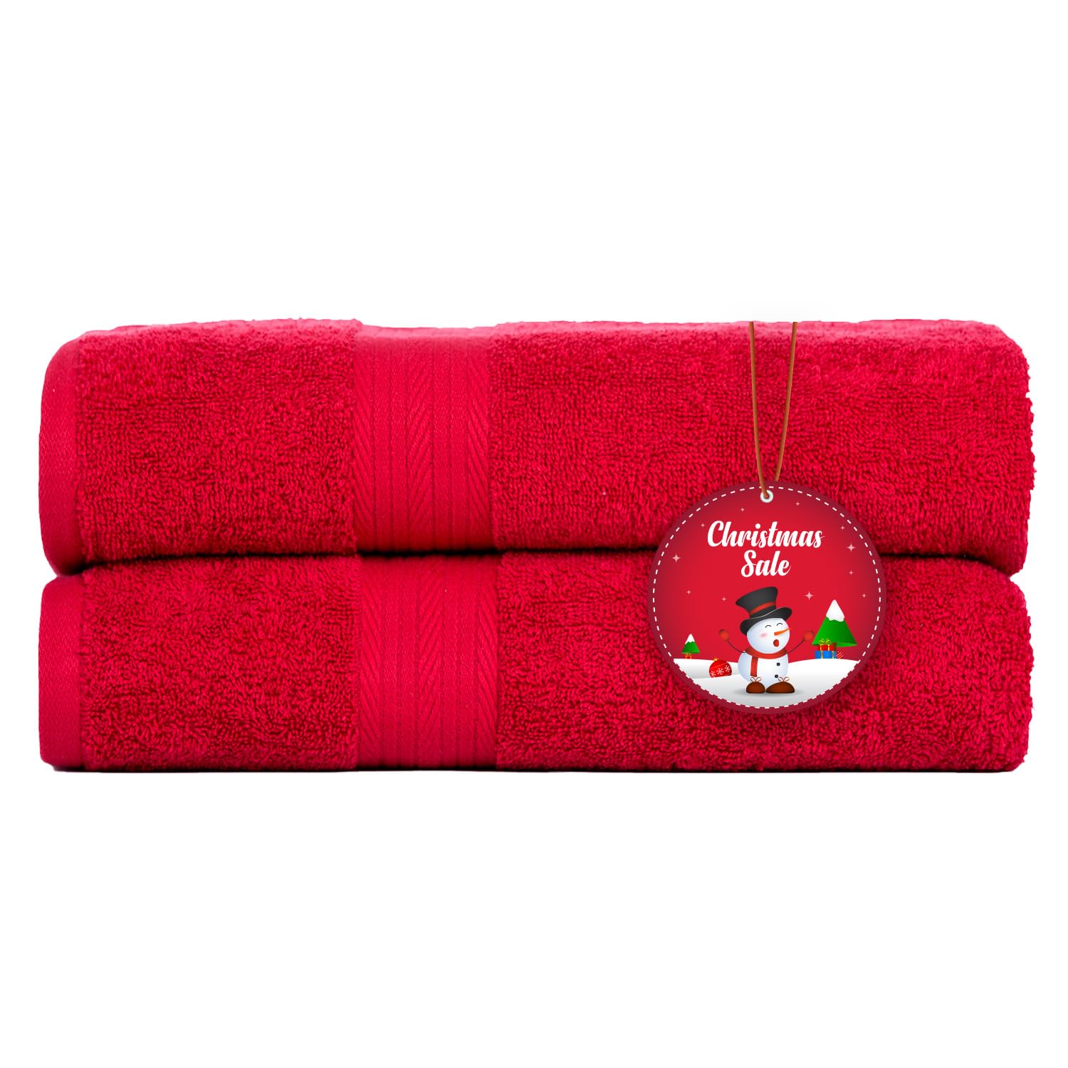 Ample Decor Bathroom Hand Towel 18 X 28 Inch 600 Gsm 100% Cotton, Premium Soft Absorbent - 2 Pcs - Christmas Red