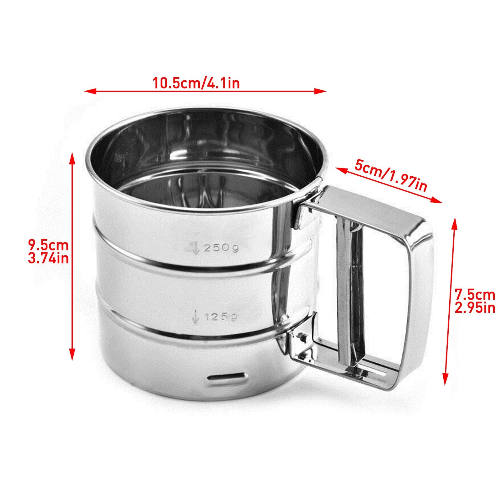Cenbee Flour Sieve Stainless Steel Material Manufacturing,Coffee Sieve Cup,Semi Automatic 2 Cup Sifter For Baking | Fine Mesh Pa