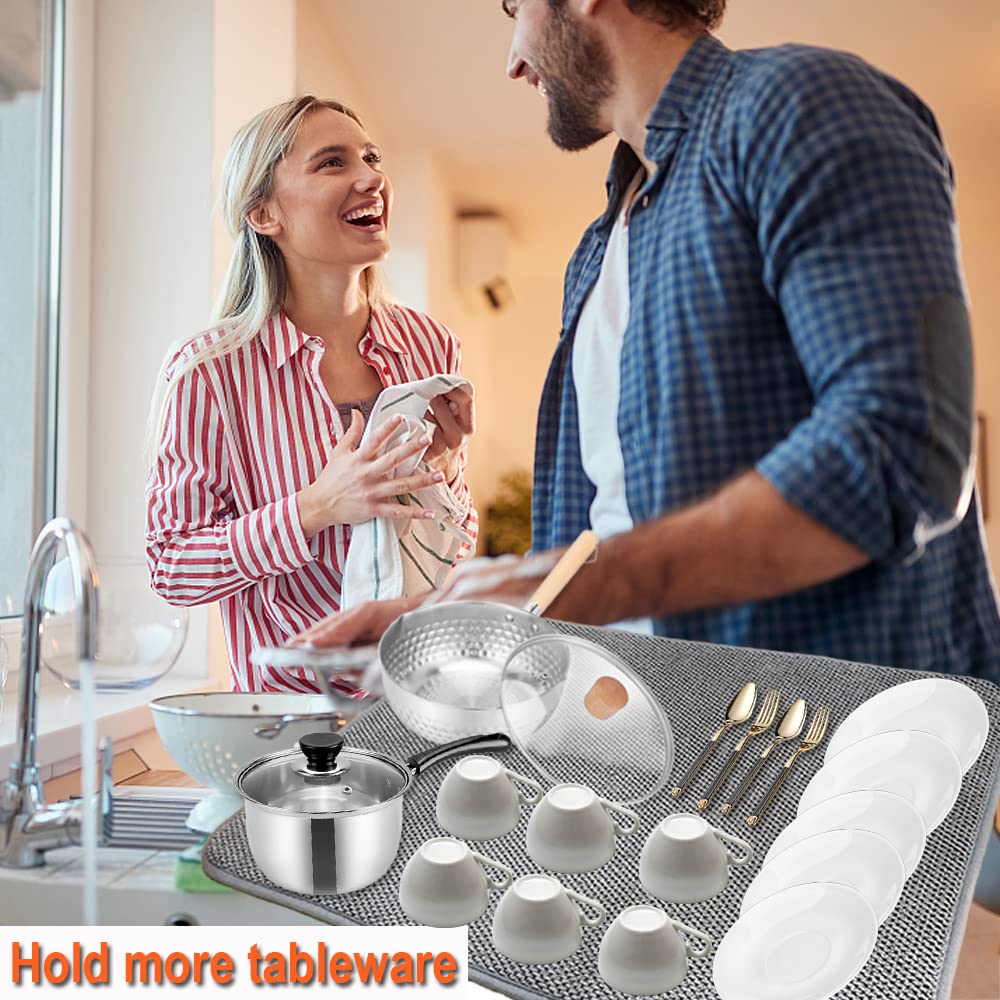 2Pack Large Dish Drying Mat For Kitchen Counter,24 X 17 Inch Microfiber Absorbent Dish Drying Pad,Large Size Dishes Drainer Mats