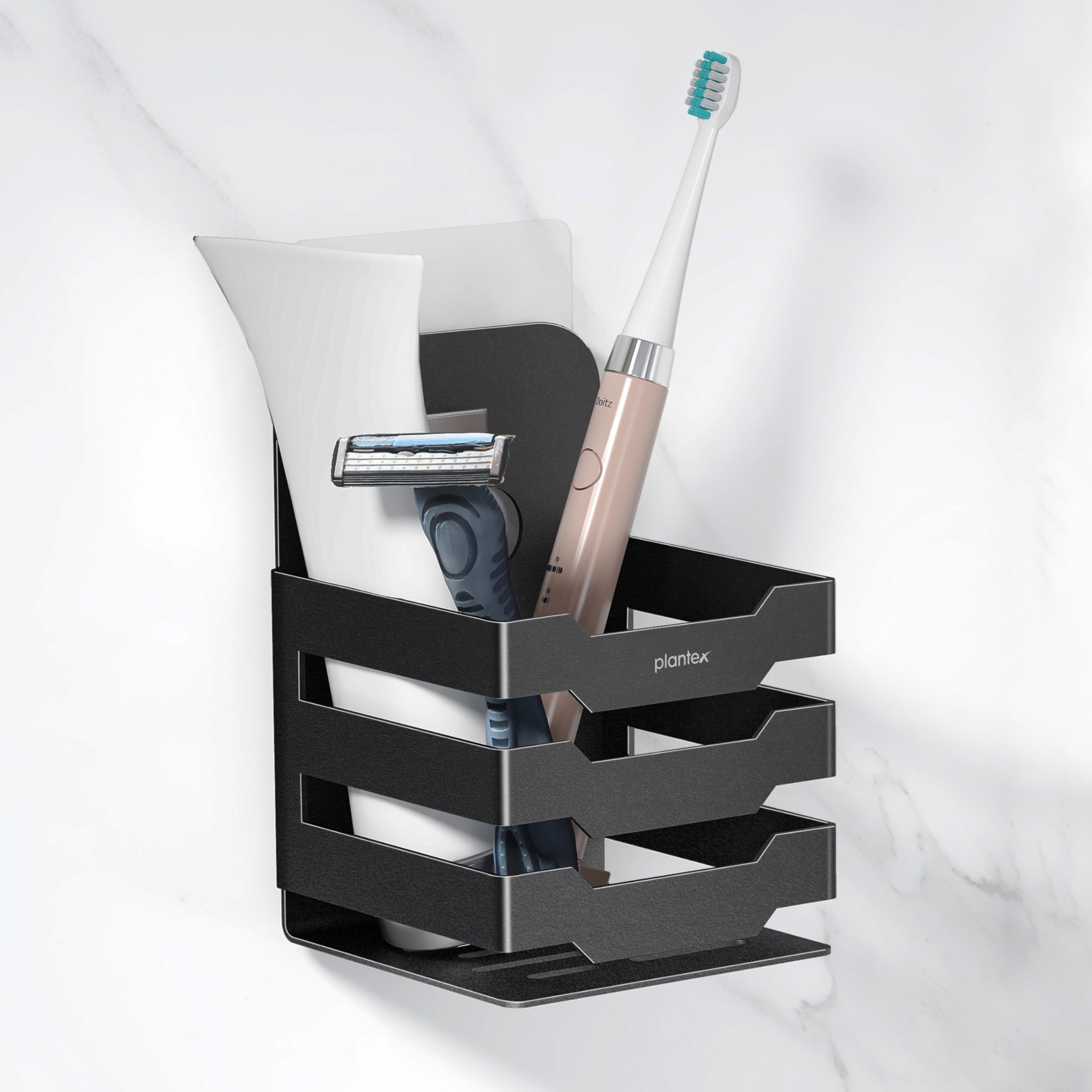 Plantex Self Adhesive Tumbler Holder For Barthroom/Stainless Steel Toothbrush Holder/Toothpaste Stand/Bathroom Accessories  Pac