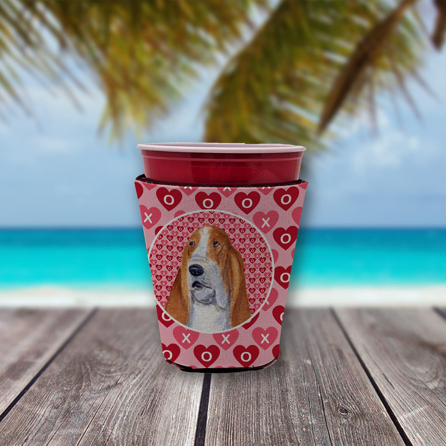Basset Hound  Red Solo Cup Beverage Insulator Hugger