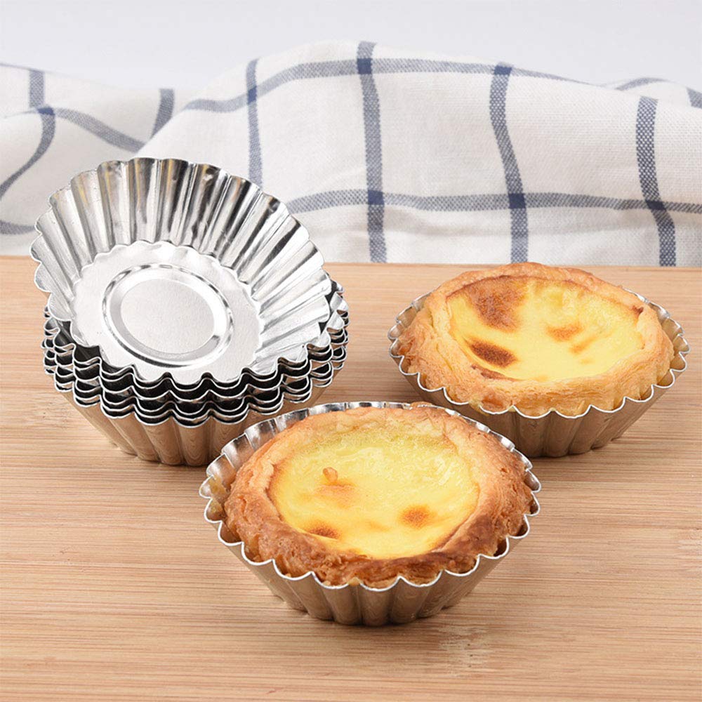 Non-Stick Egg Tart Molds - Reusable Baking Tinplate Round Muffin Cups For Baking(Set Of 20) (Round)