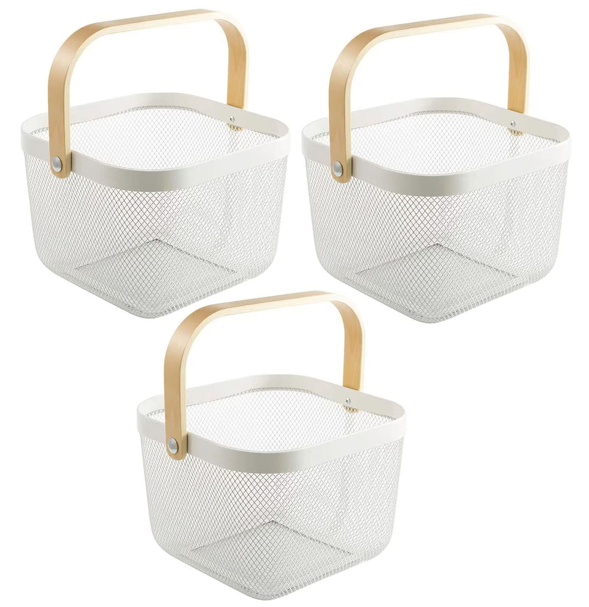 Ajioda 3 Pack Metal Mesh Steel Basket, Storage Organizer Basket Multi-Function Hanging Kitchen Baskets Fruit Basket Bin With Woo