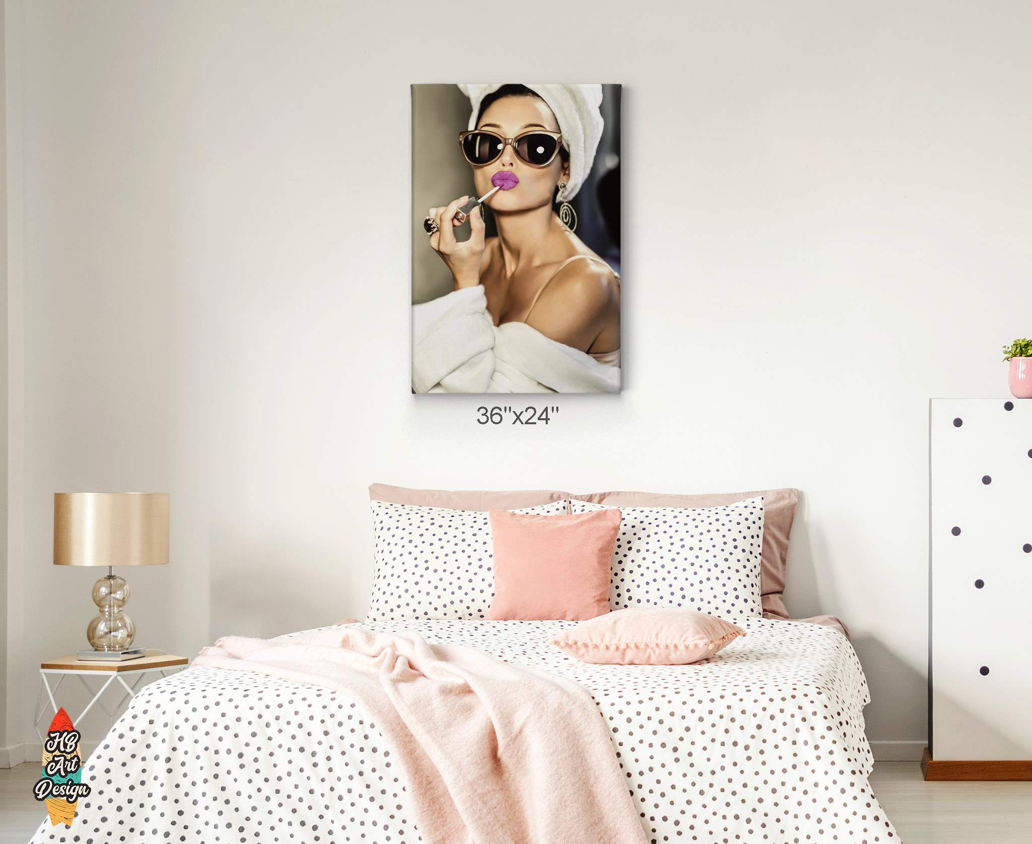 Hb Art Design Audrey Hepburn Style Wall Art Purple Lips Canvas Print Lipstick Makeup Iconic Pop Art Glam Fashion Colored Wall Ar