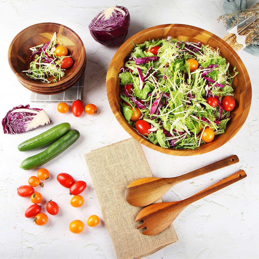Aidea Acacia Wood Salad Tongs For Serving, Spoon Salad Utensils Set, Wooden Fork And Spoon For Salad