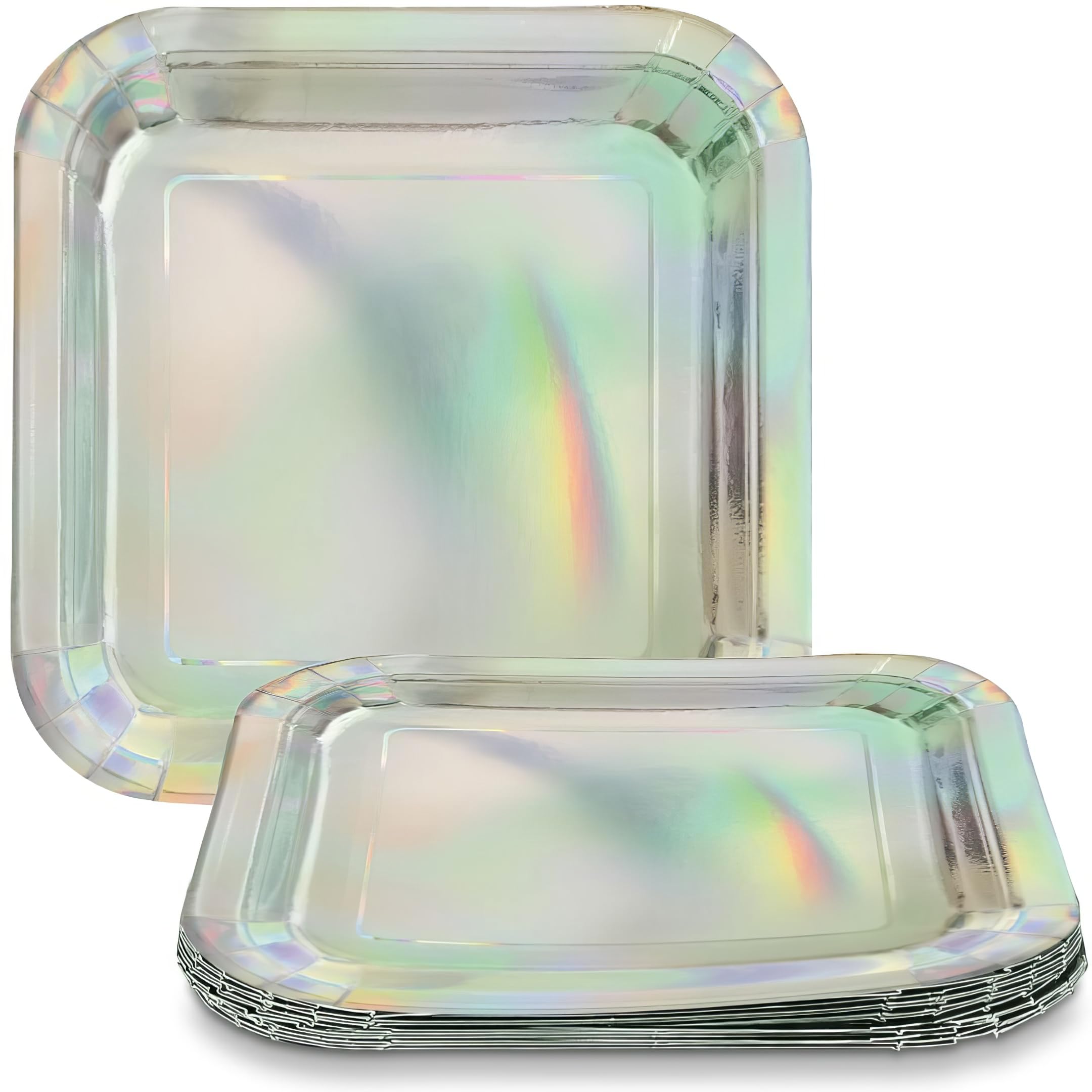 Unique Square Dessert Paper Plates - 7'', Iridescent, 8 Pcs