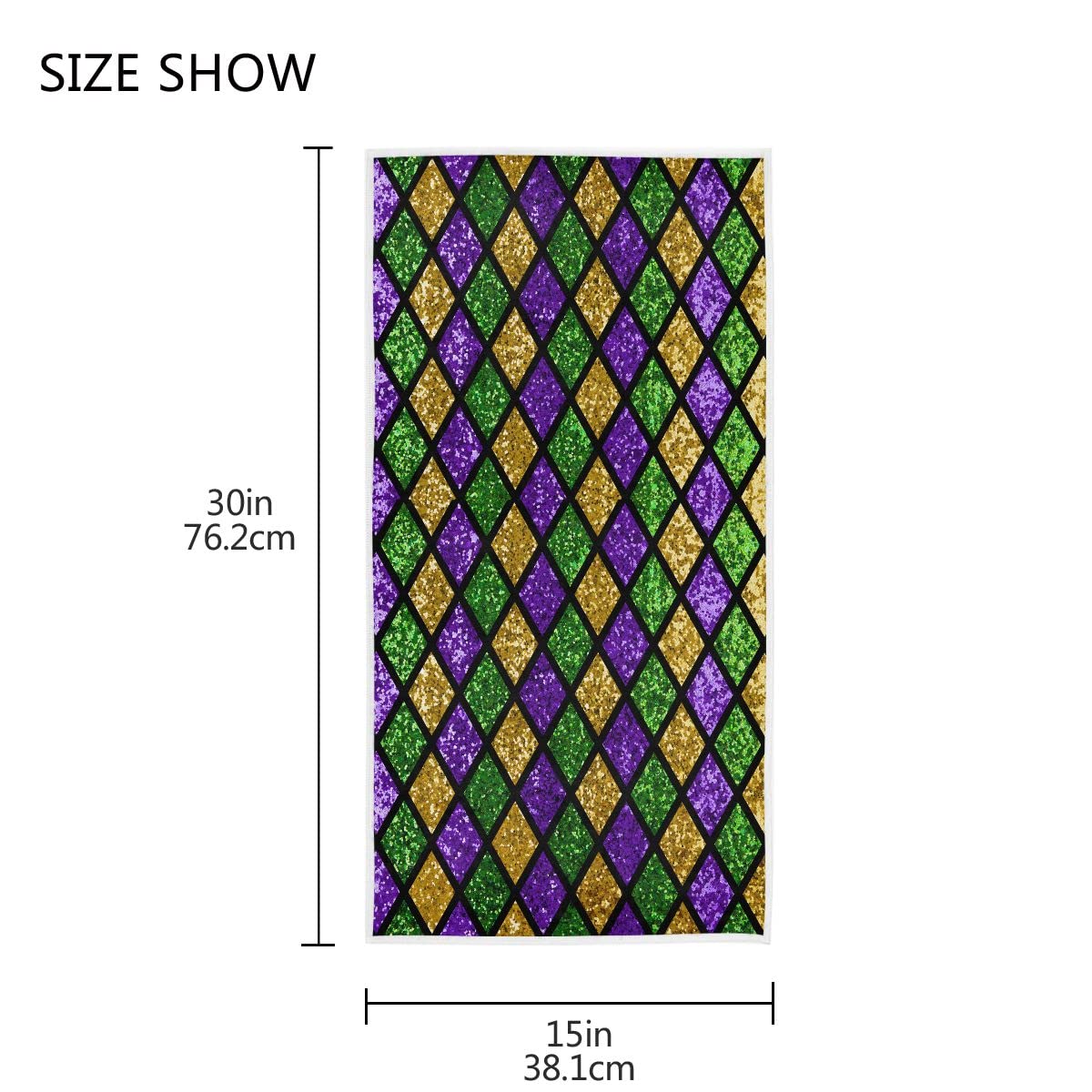 Happy Mardi Gras Hand Bath Towel Gold Purple Green Buffalo Plaid Kitchen Bathroom Faucet Towel Mask Beads Confetti Masquerade Pa