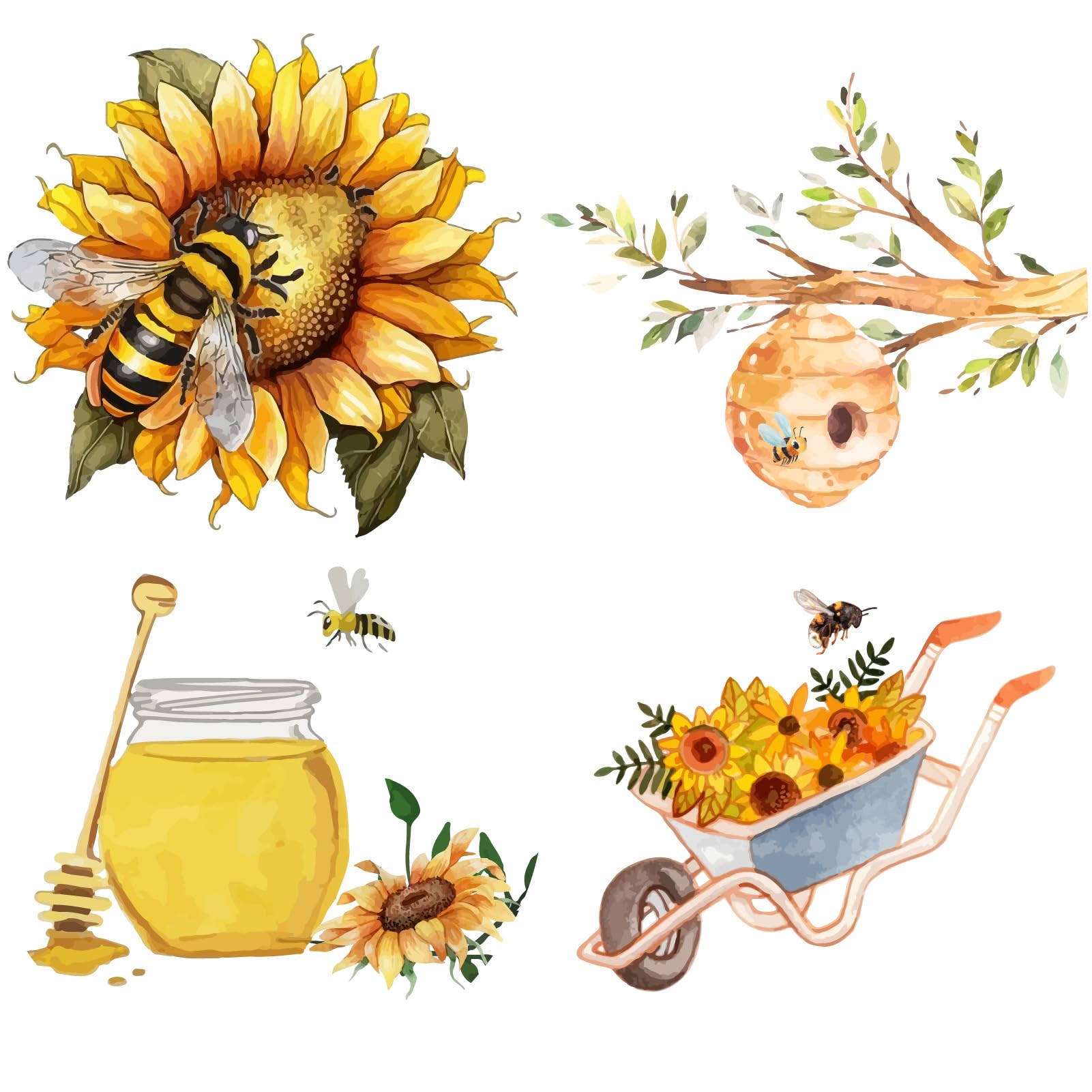GORGECRAFT Bee Sunflower Window Clings Spring Summer Branch Honey Waterproof Window Decals PVC Alert Film Sliding Door Glass Ant