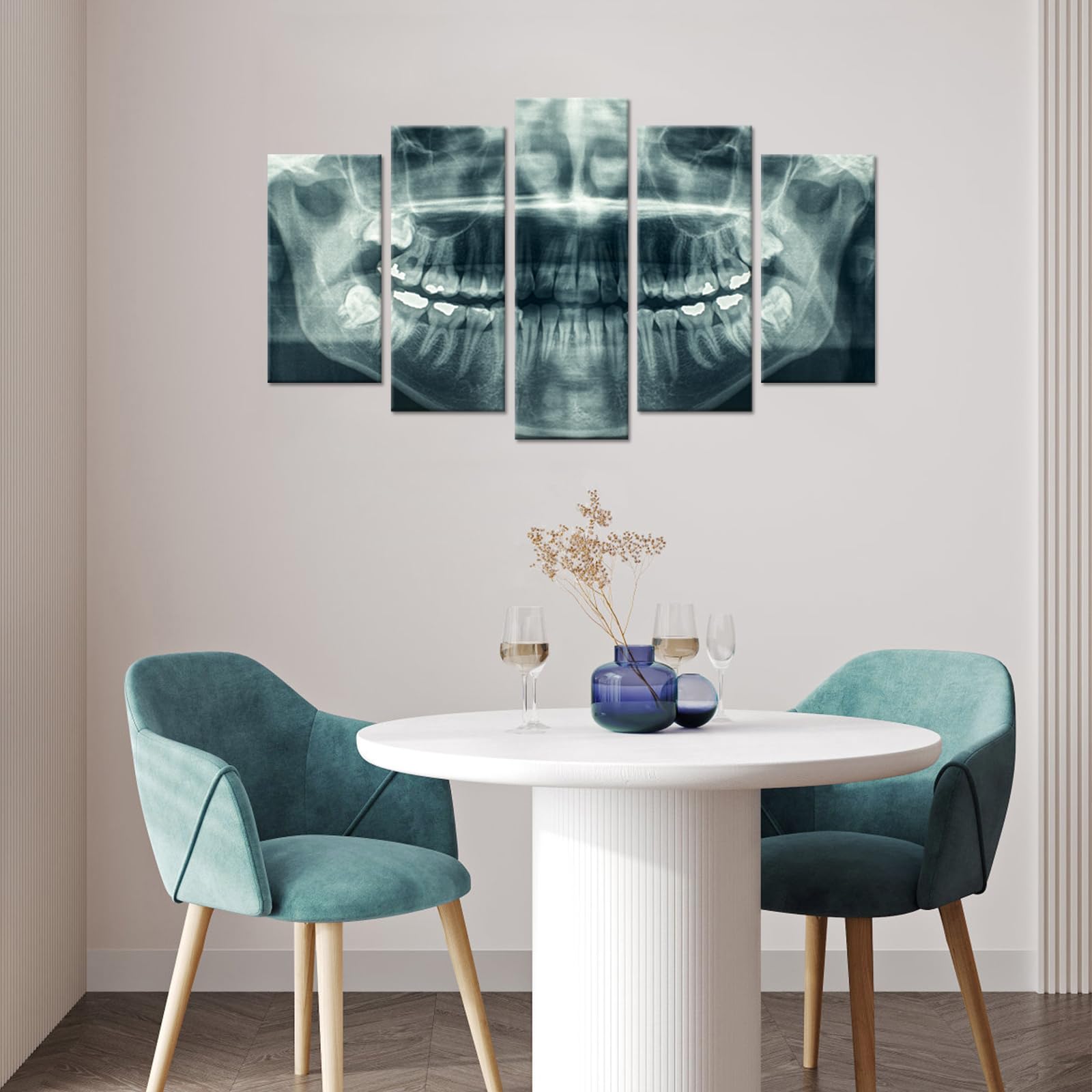 iHAPPYWALL Modern 5 Panel Canvas Wall Art X-Ray Dental Tooth Oral Panoramic The Picture Teeth Decay Print for Dental Room Stretched and Framed for Living Room Ready to Hang