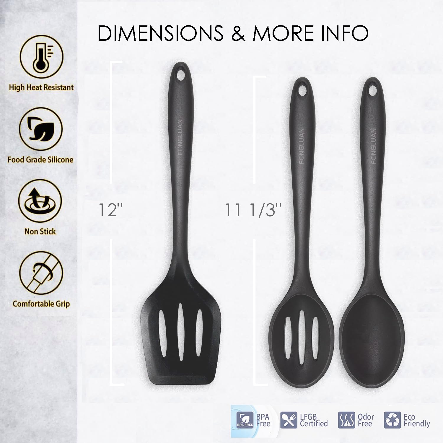 Fongluan Silicone Nonstick Utensils, Set Of 3, Kitchen Utensils Set, Silicone Cooking Utensils Set, Turner/Spatula And Spoons -